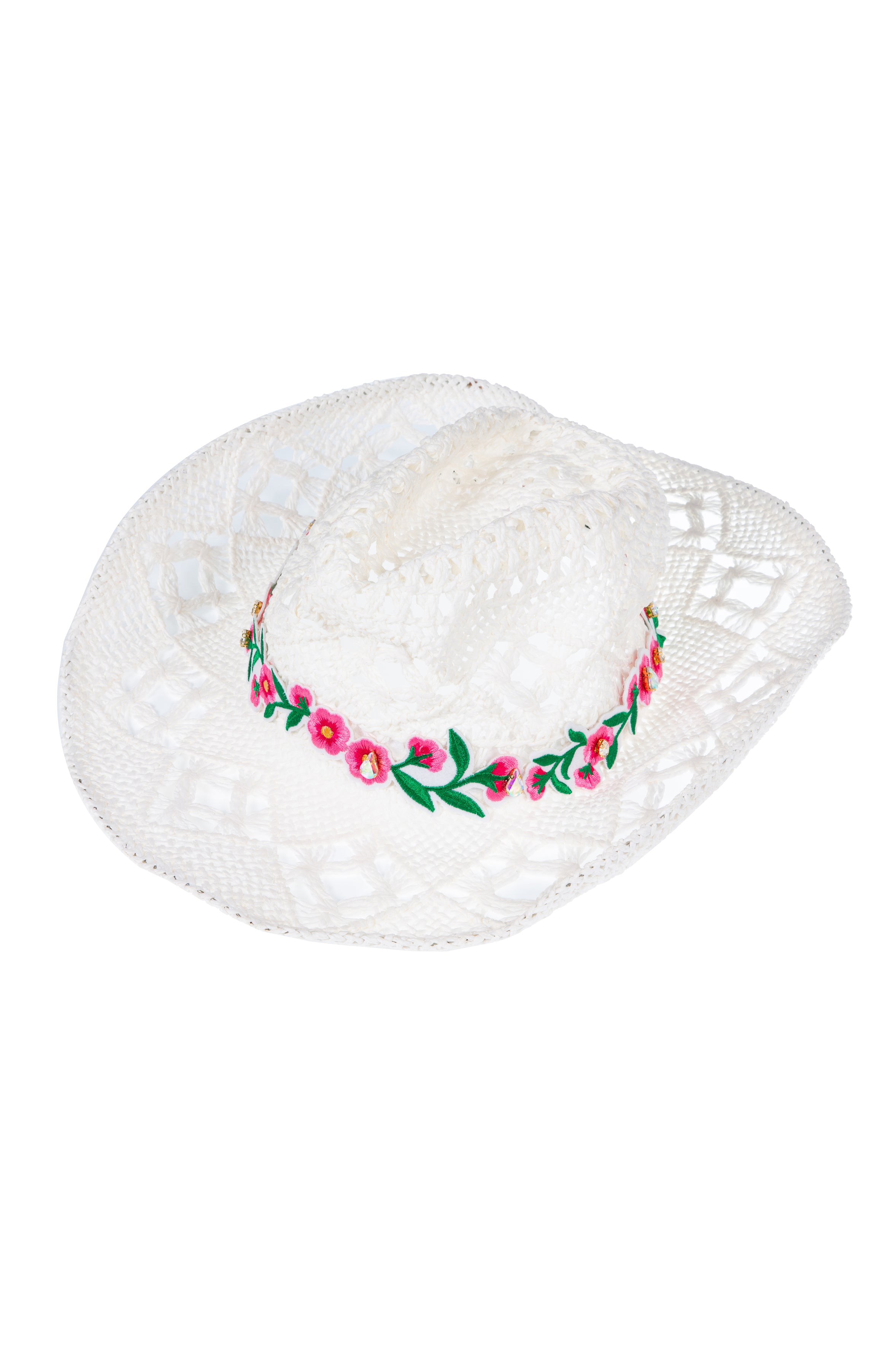 Embroidered Floral Hollow Straw Western Cowboy Hat C0824