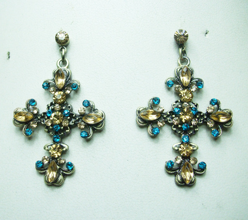 Crystal Accent Cross Drop Earrings E1111