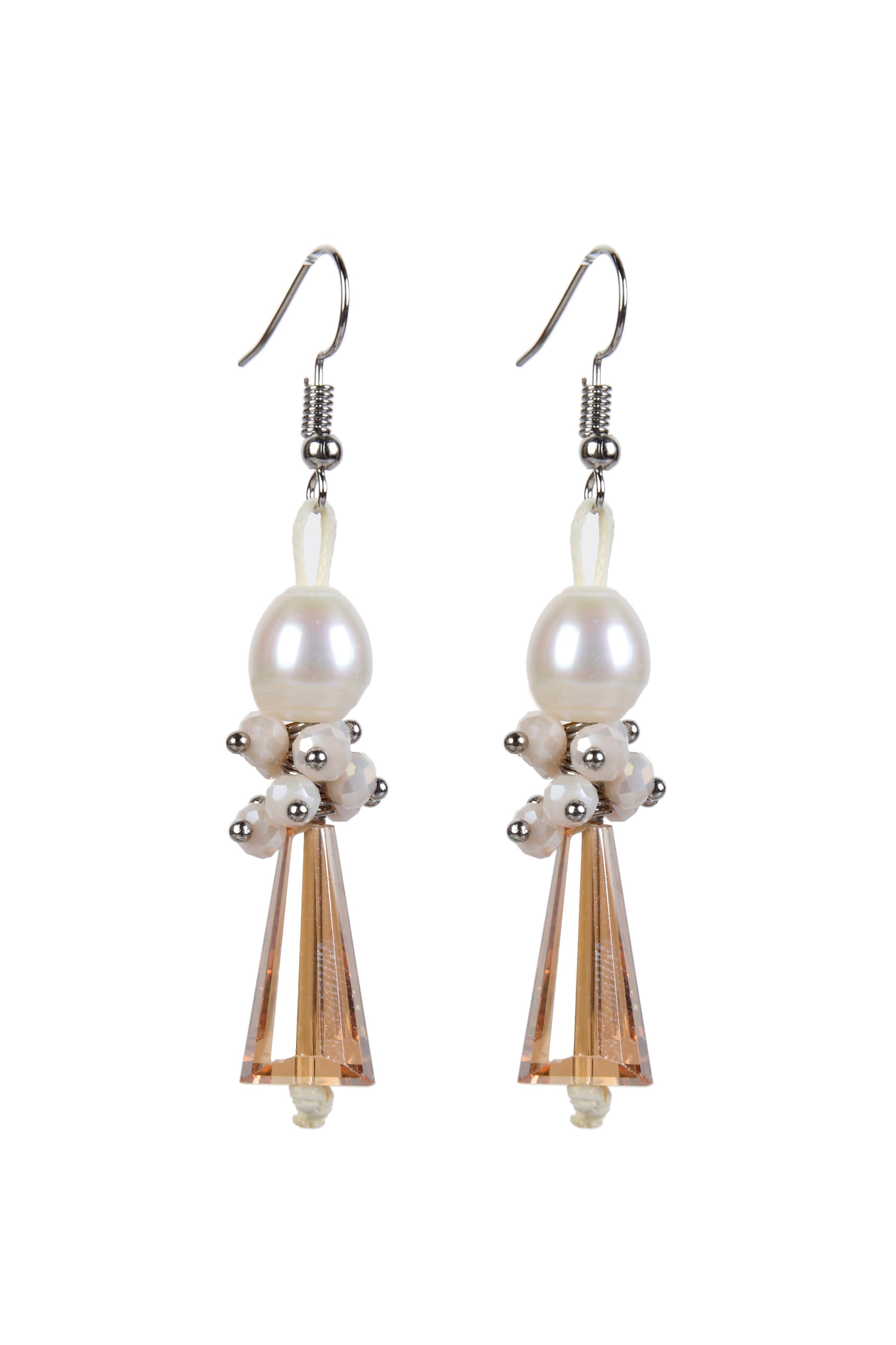 Pendientes elegantes de perlas blancas con cristales colgantes para mujer E2076