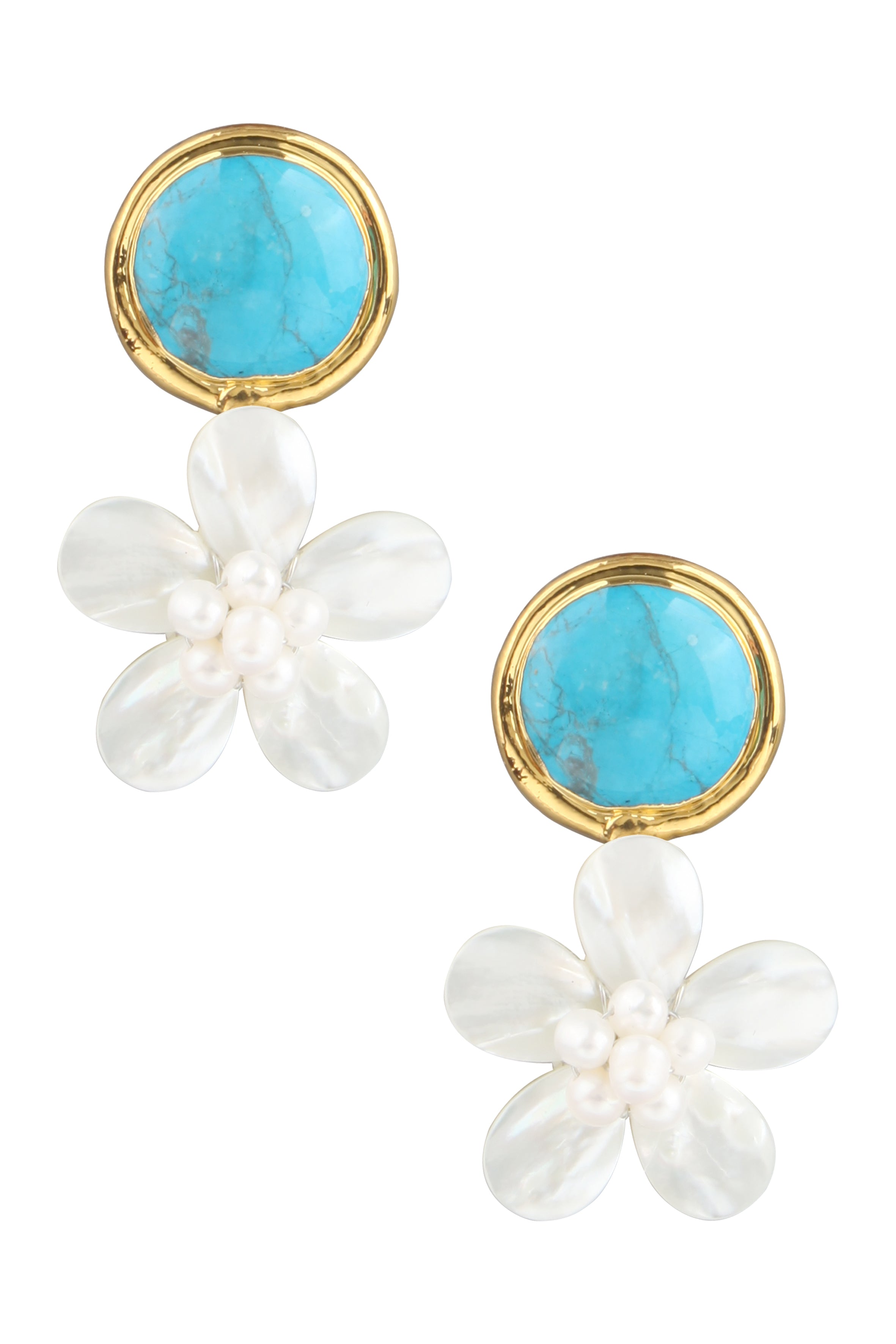 Turquoise Pearl Flower Dangle Earrings E2890