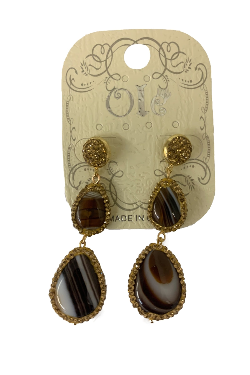 Brown Agate Chain Earrings E2907