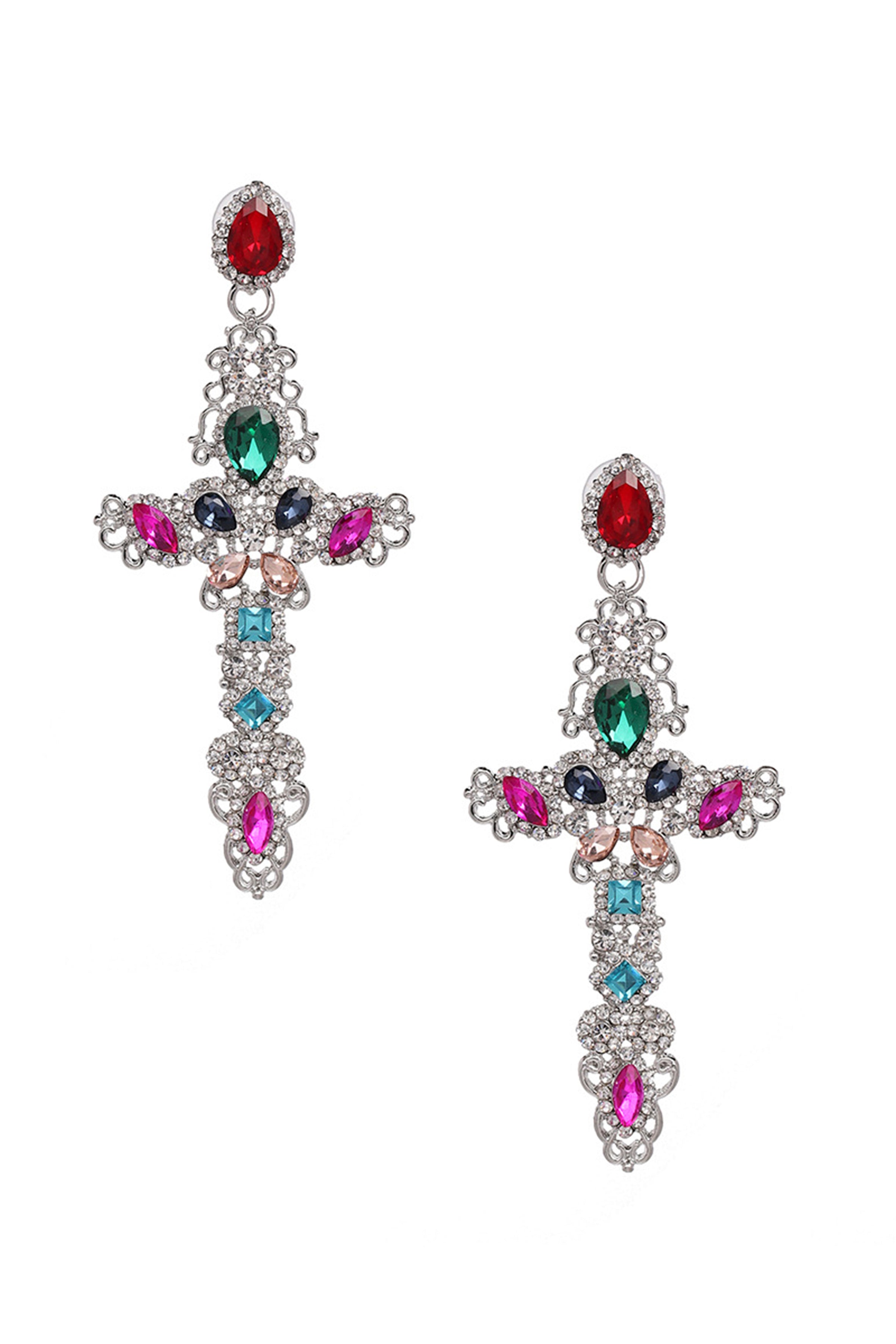 Pendientes de diamantes de imitación en forma de cruz E3153