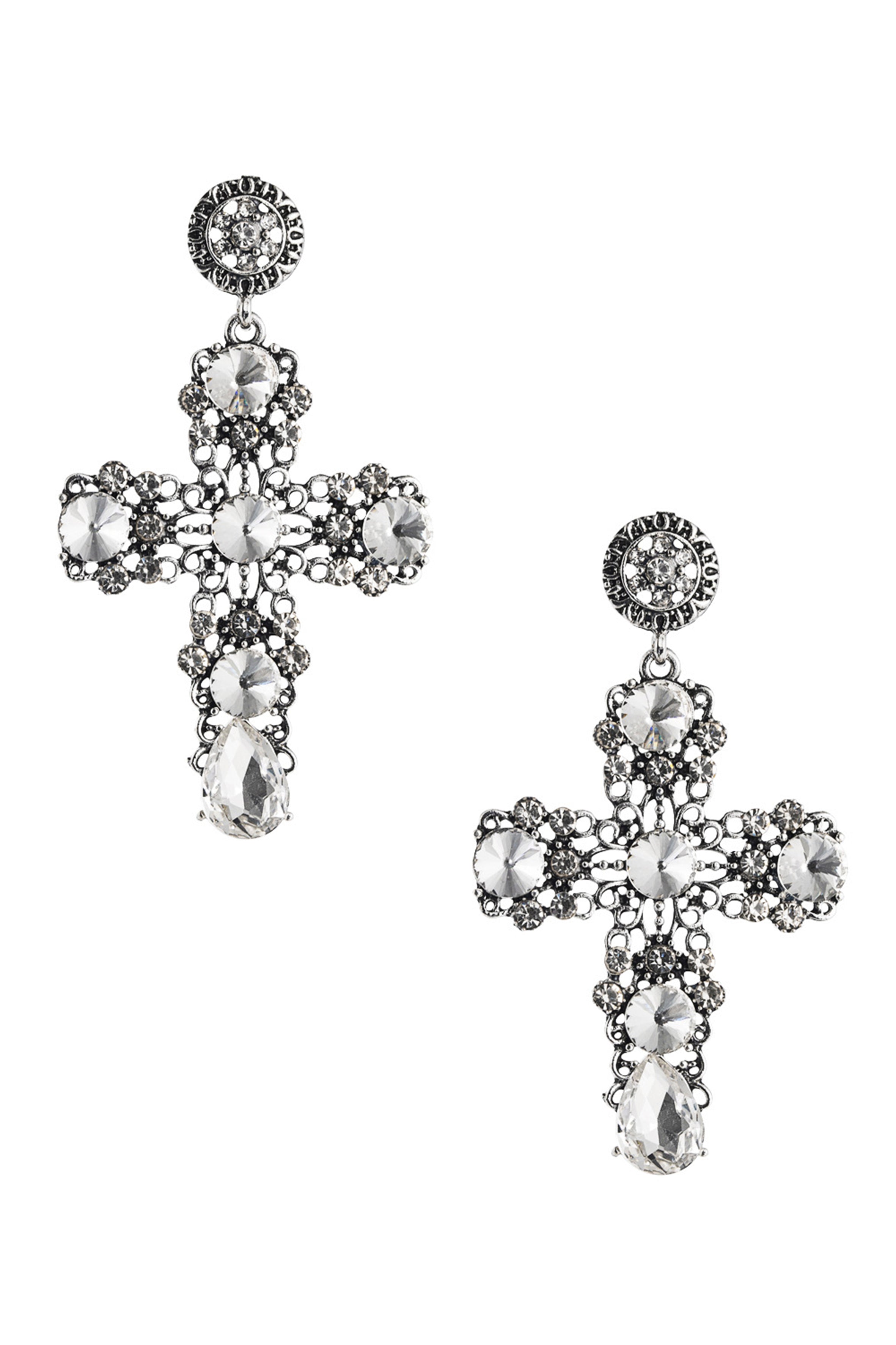 Pendientes de diamantes de imitación con forma de cruz hueca E3175