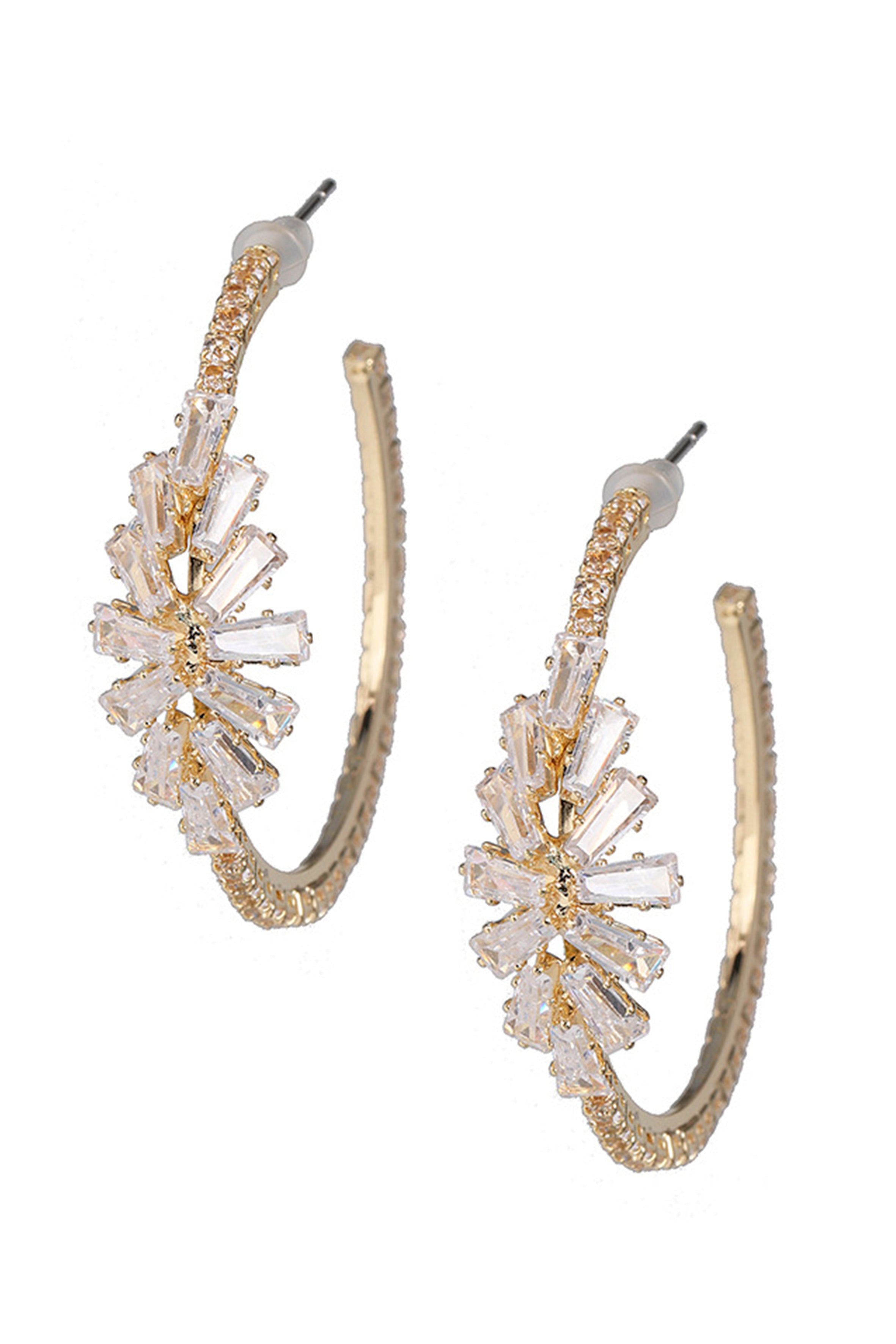 Pendientes de aro con diamantes de imitación y diseño floral E3209