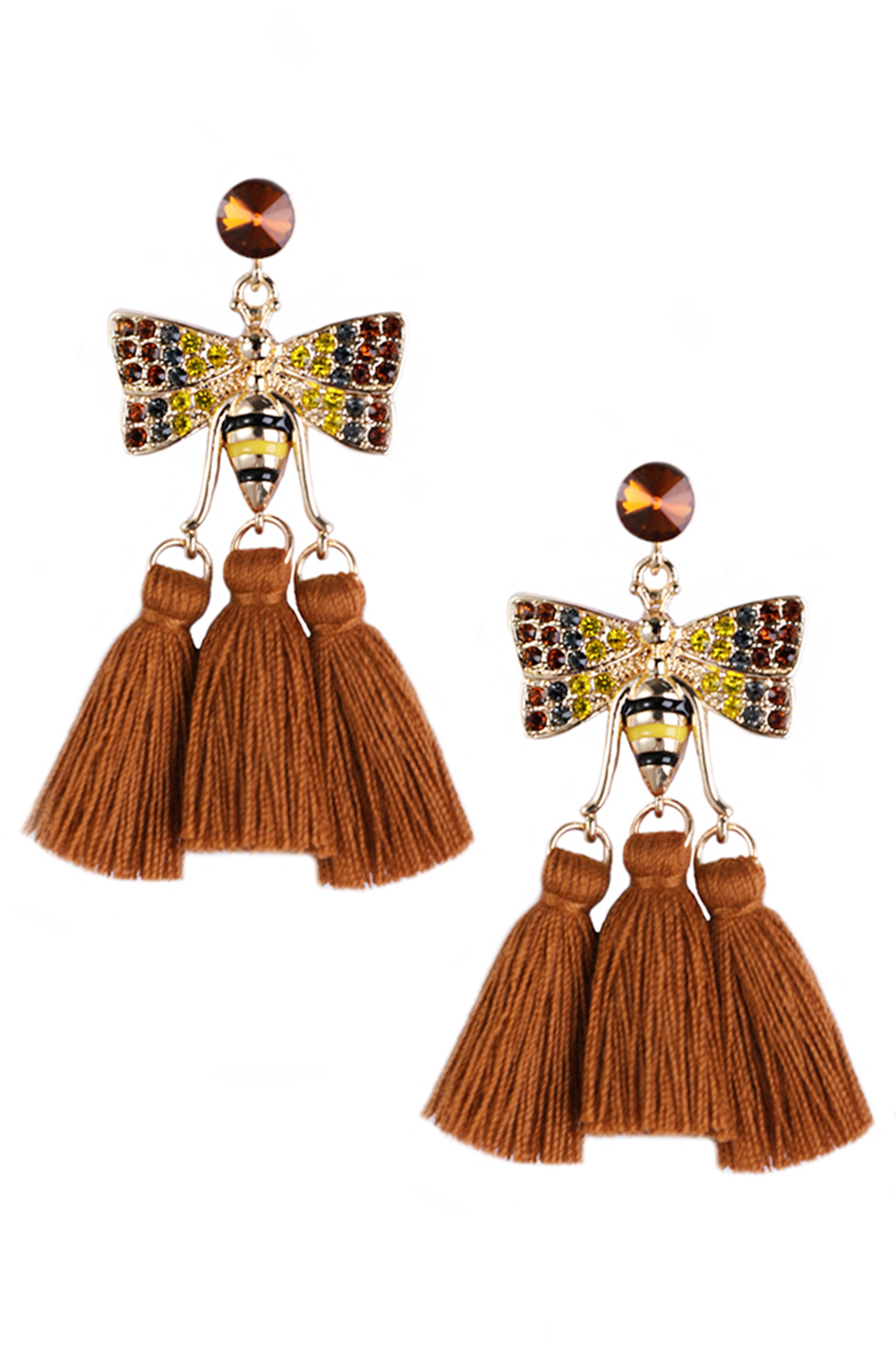 Rhinestone Bee Tassel Earrings E3370