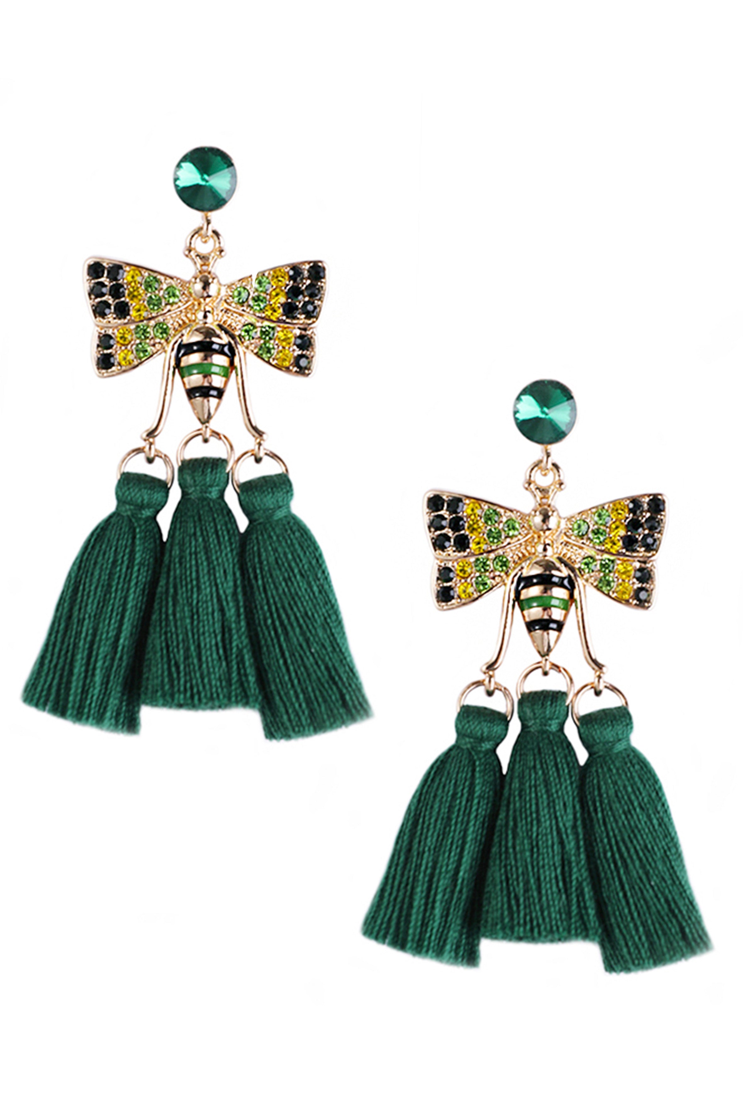 Rhinestone Bee Tassel Earrings E3370