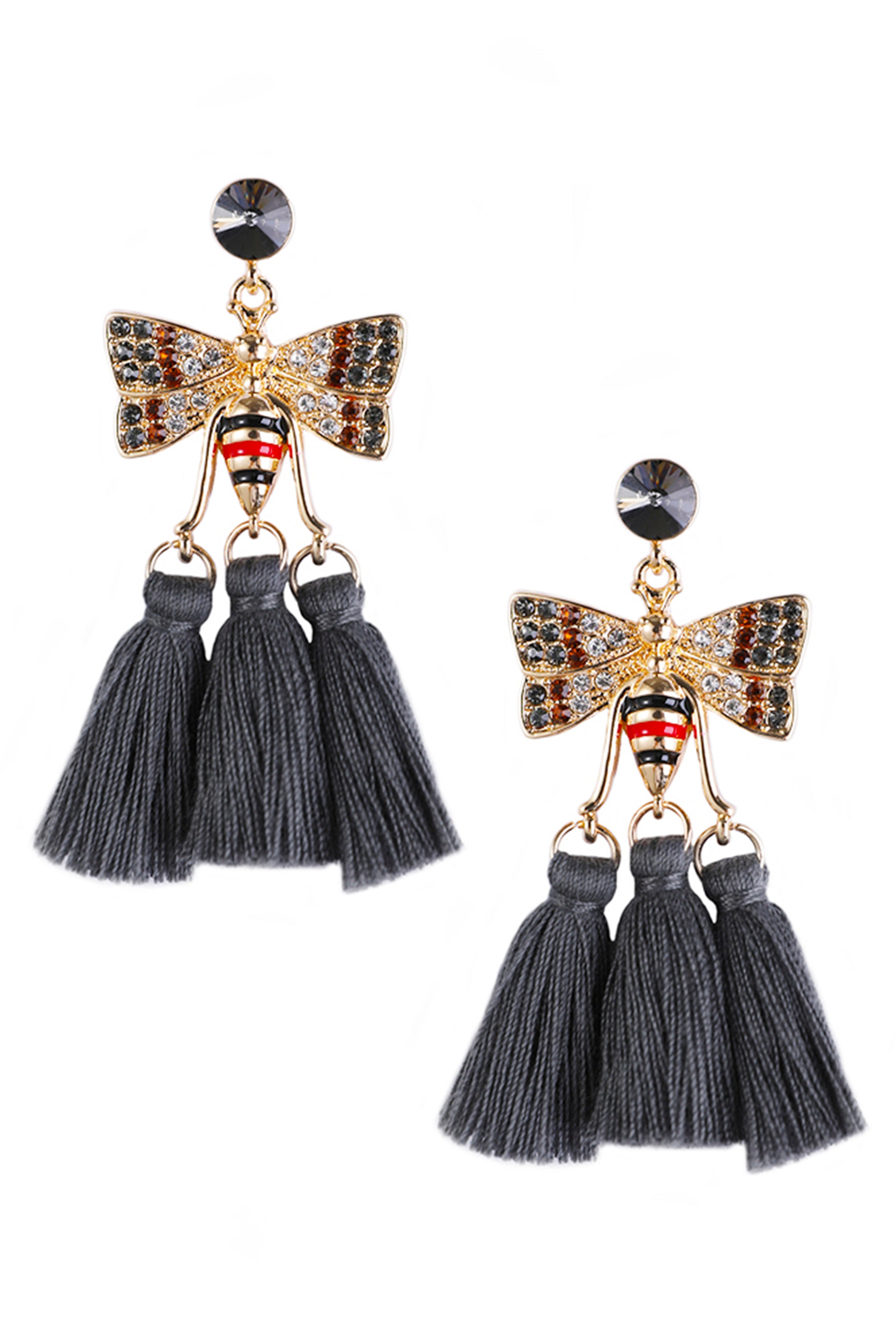 Rhinestone Bee Tassel Earrings E3370