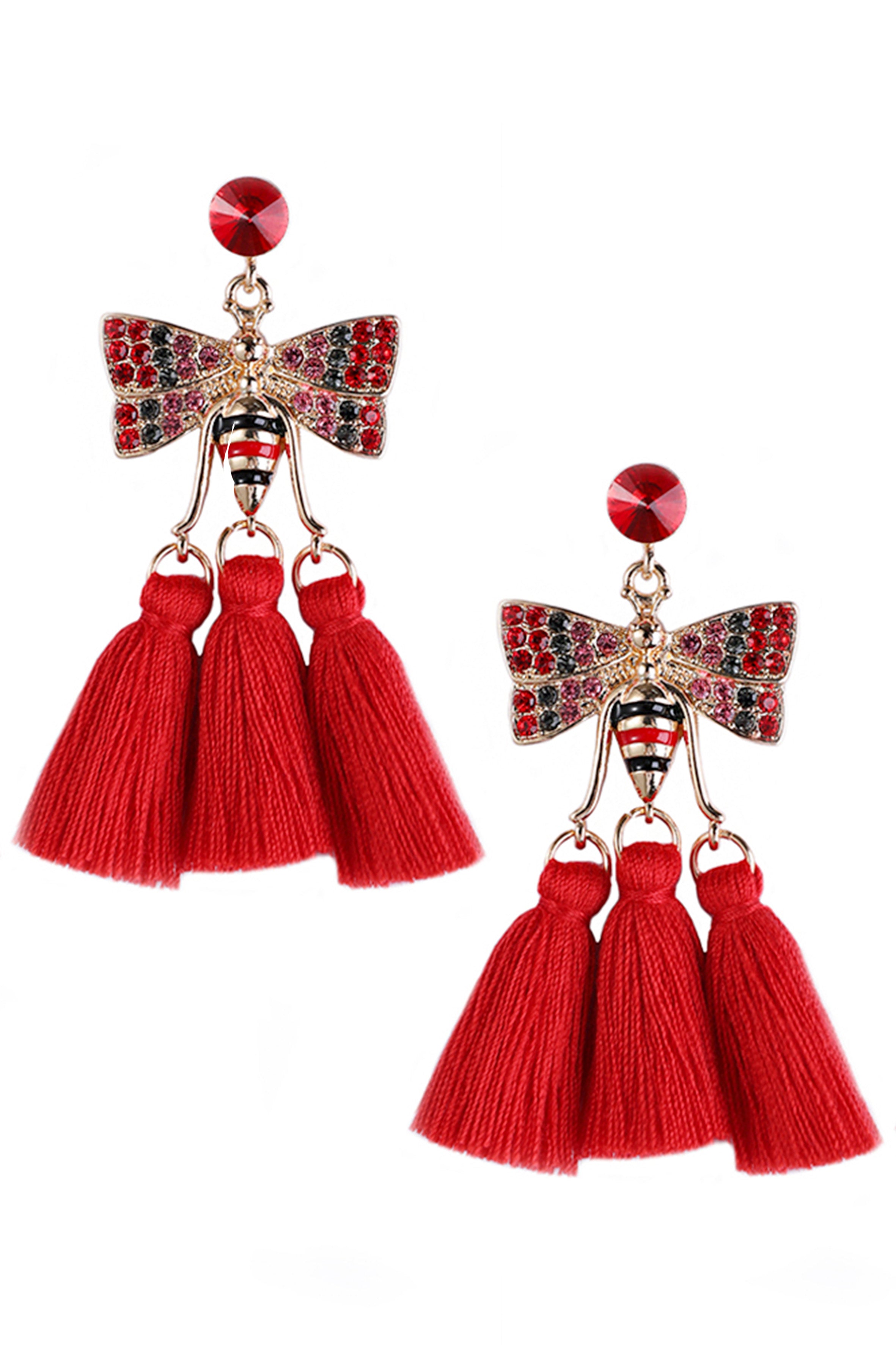 Rhinestone Bee Tassel Earrings E3370