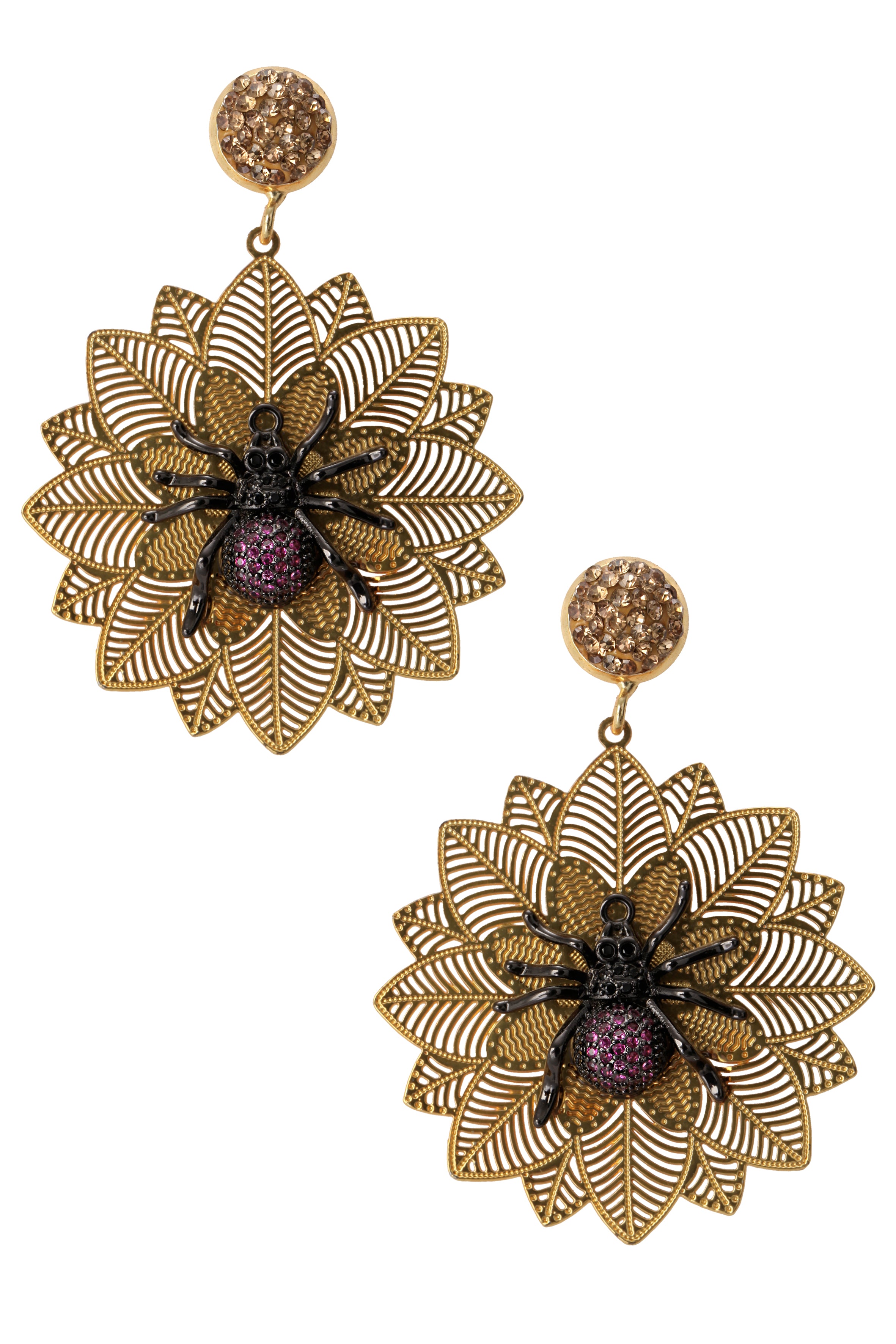 Pendientes de aleación con diseño floral dorado E3454