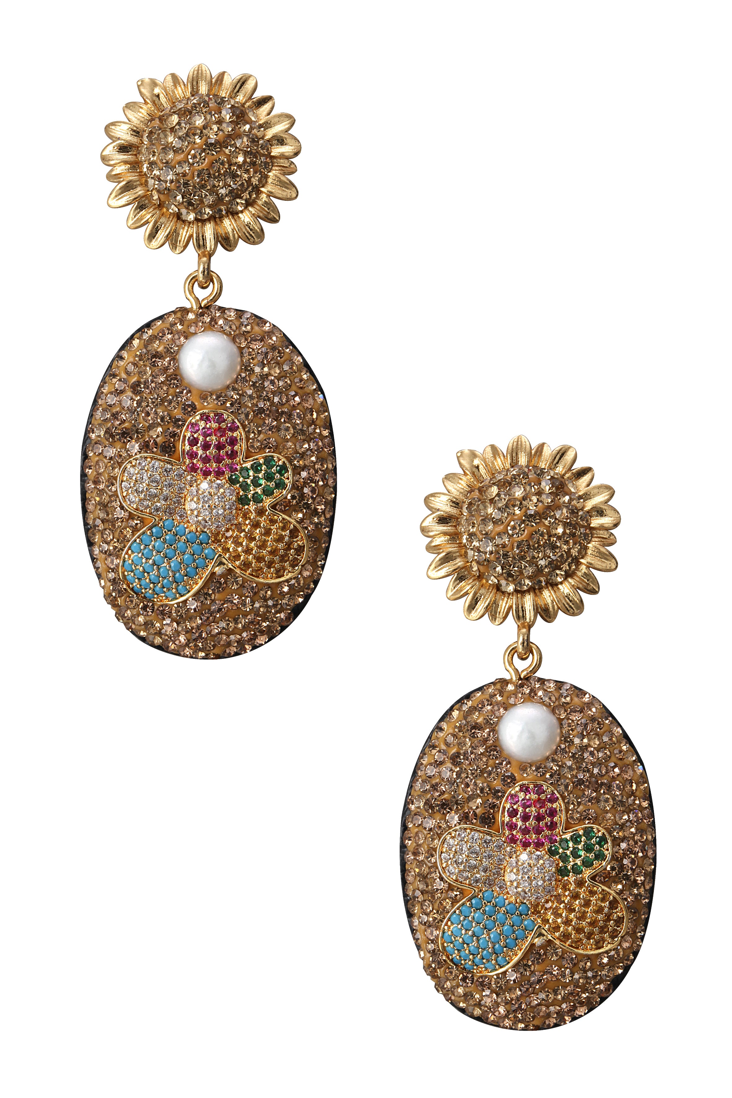 Pendientes colgantes de perlas y diamantes de imitación E3456