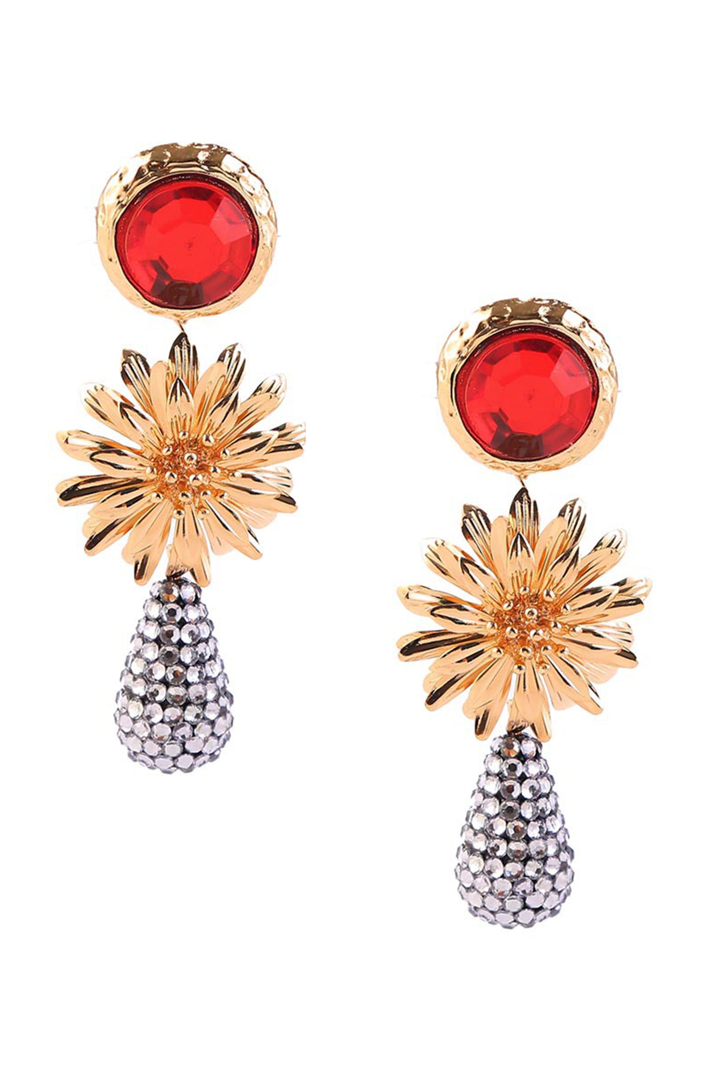 Pendientes colgantes de aleación con diseño floral E3550-1