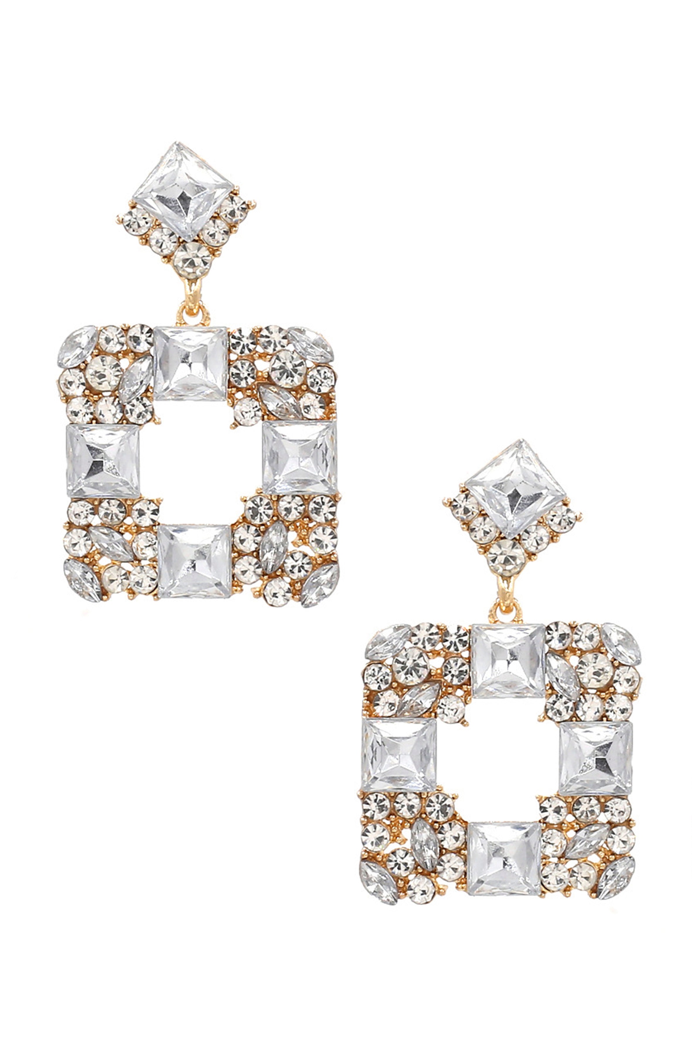 Pendientes de diamantes de imitación cuadrados E3597