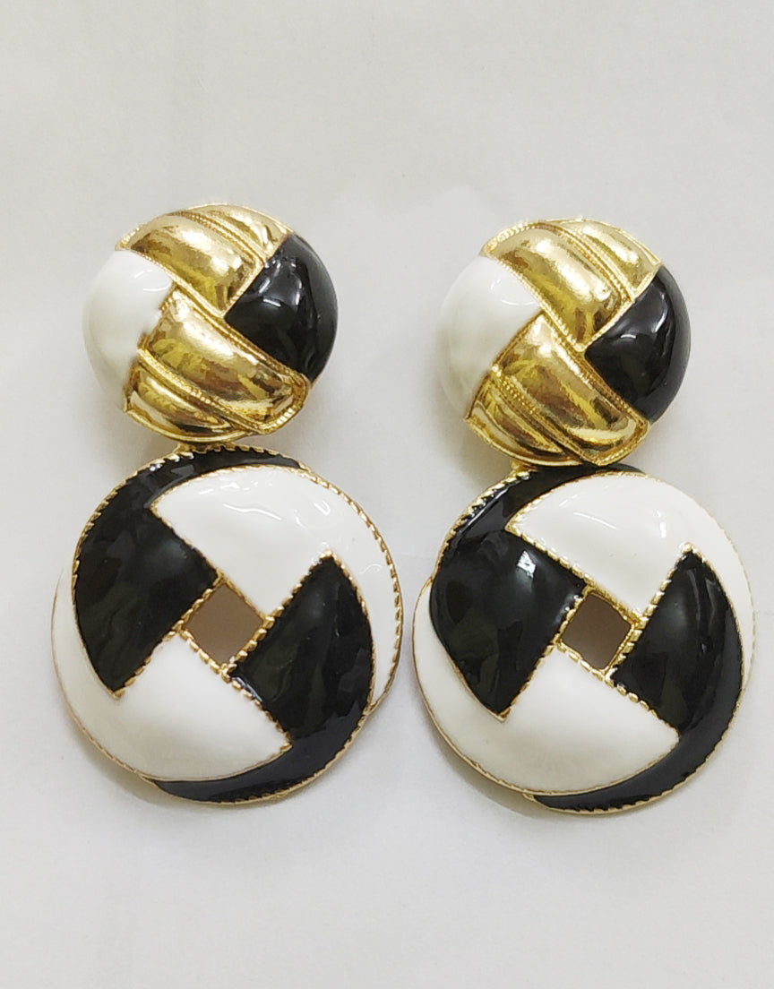 Pendientes de aleación con geometría en blanco y negro E3627