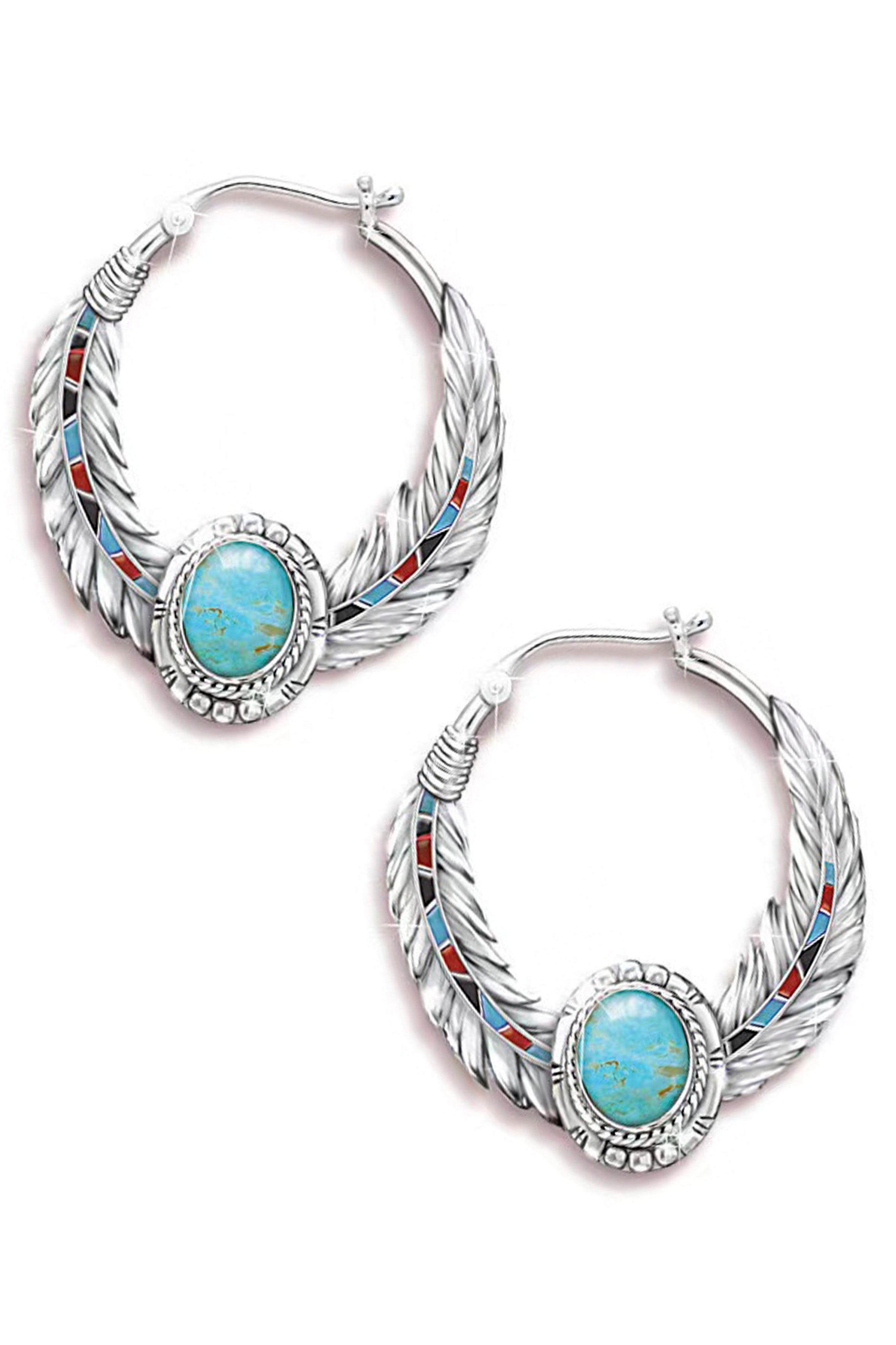 Bohemian Vintage Turquoise Feather Earrings AE13636