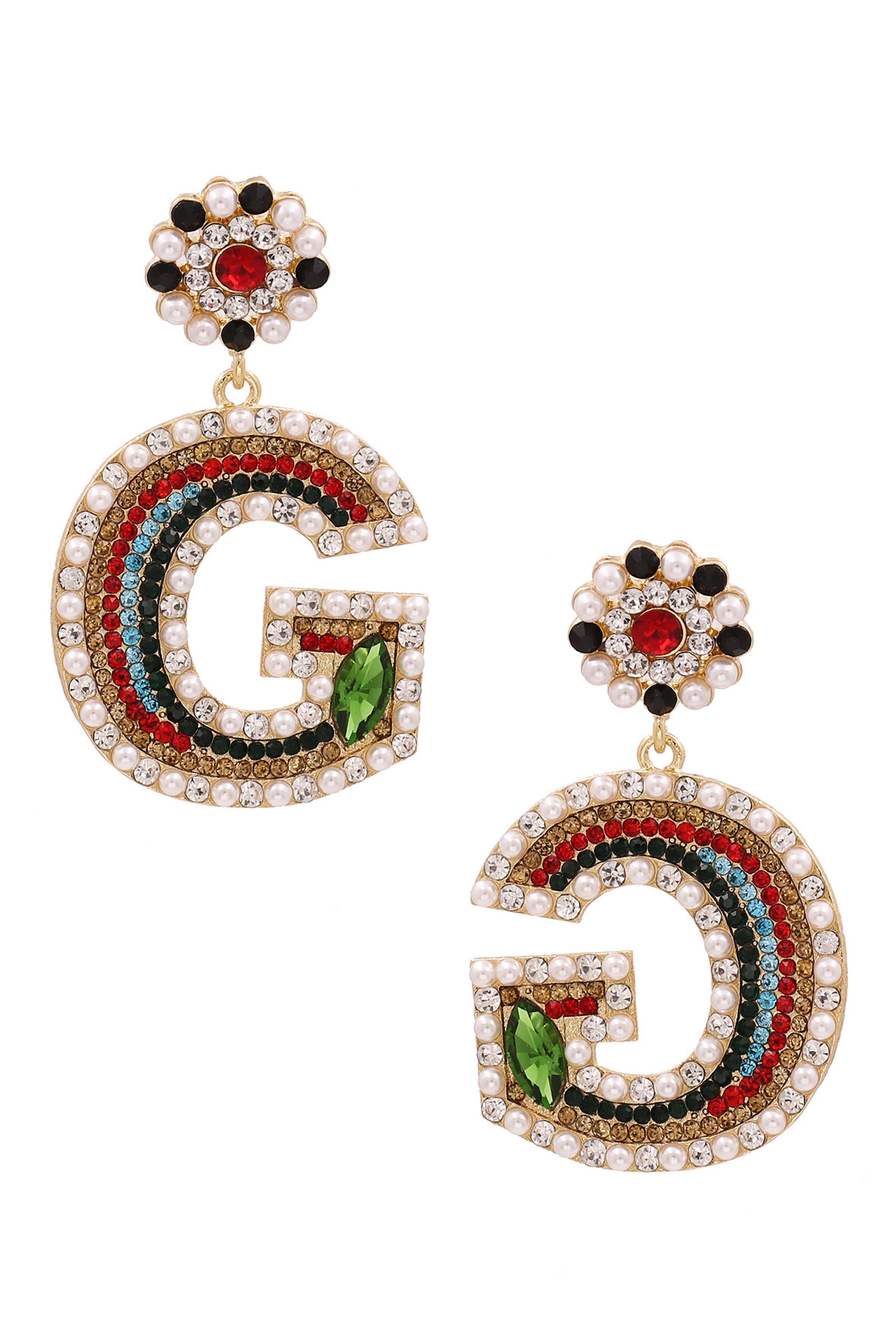 Letter Rhinestone Pearl  Earrings E3881