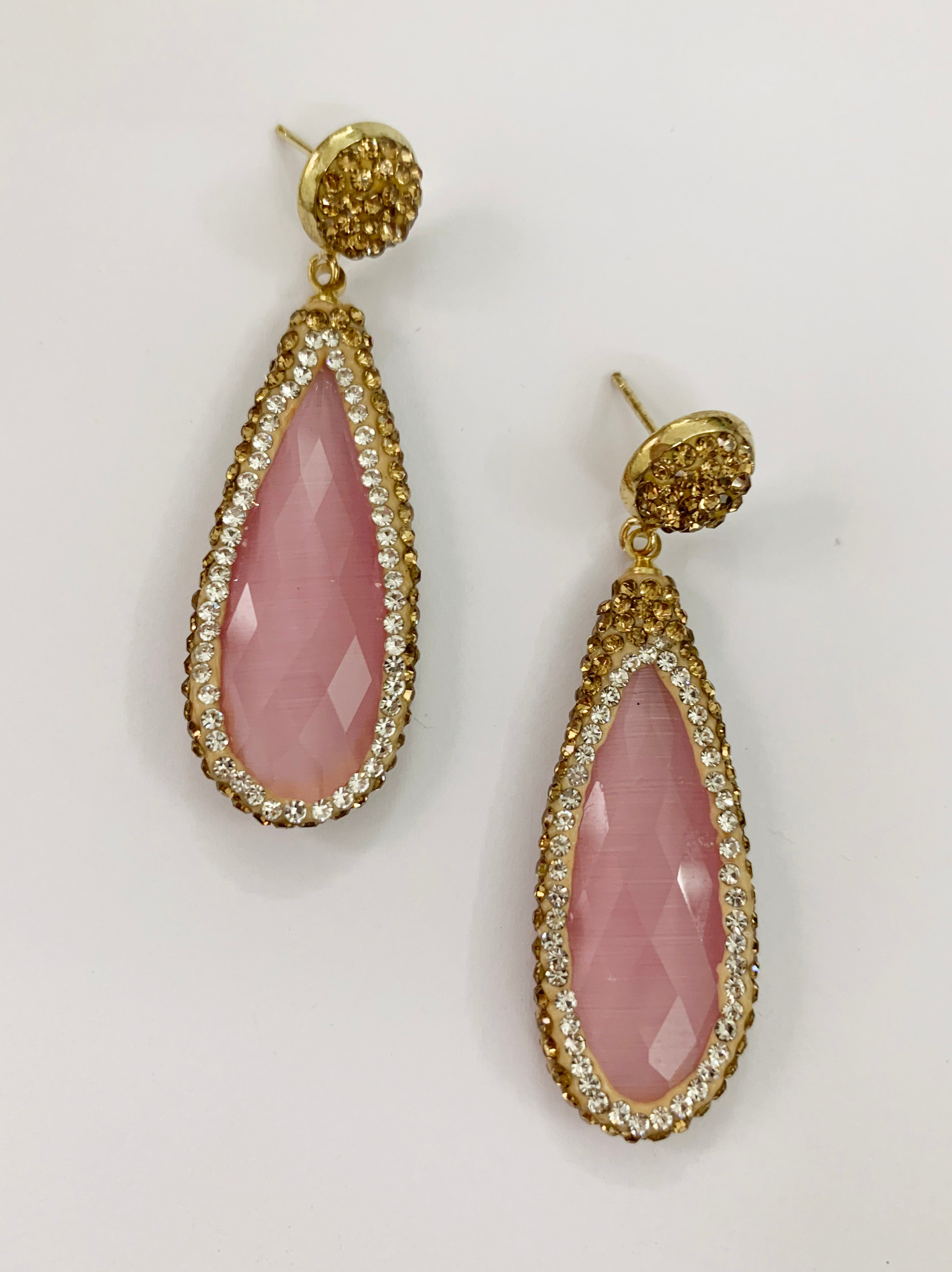 Cymophane Gemstone Teardrop Earrings E4005