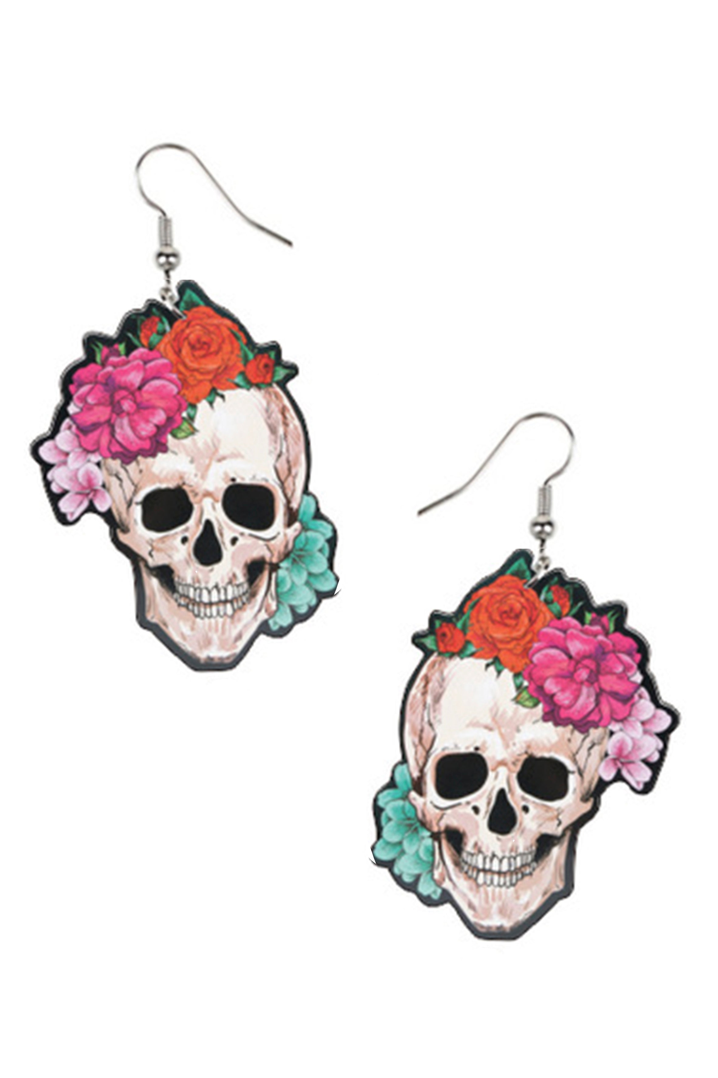 Floral Skull Acrylic Earrings E4028