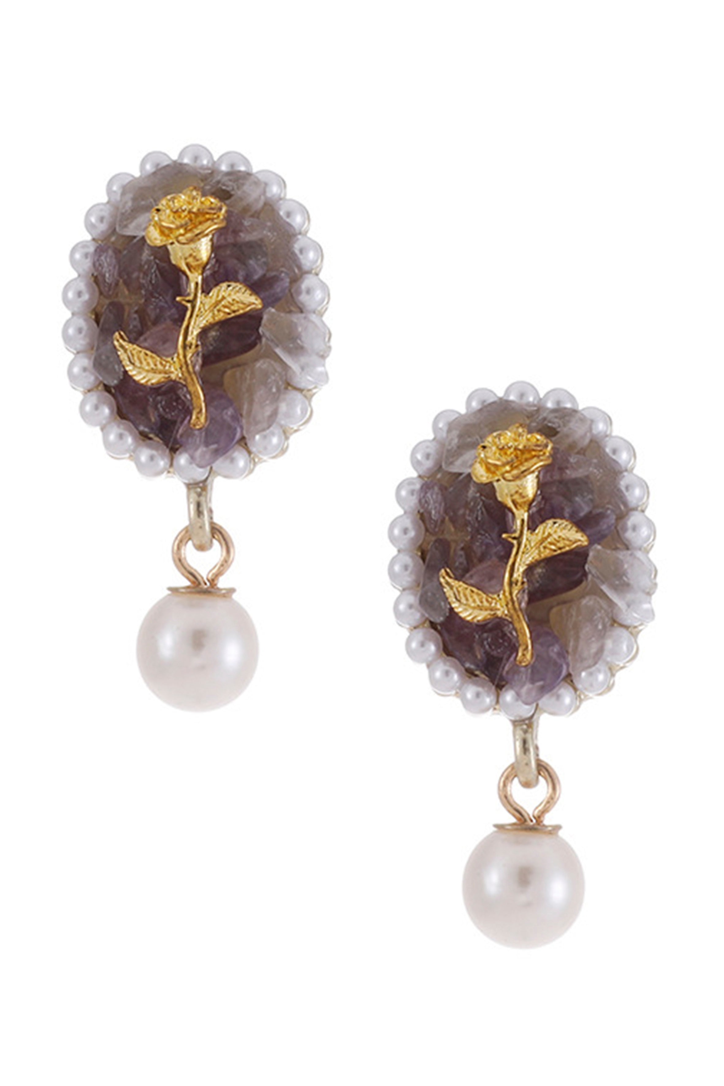 Stone Rose Pearl Earrings E4038