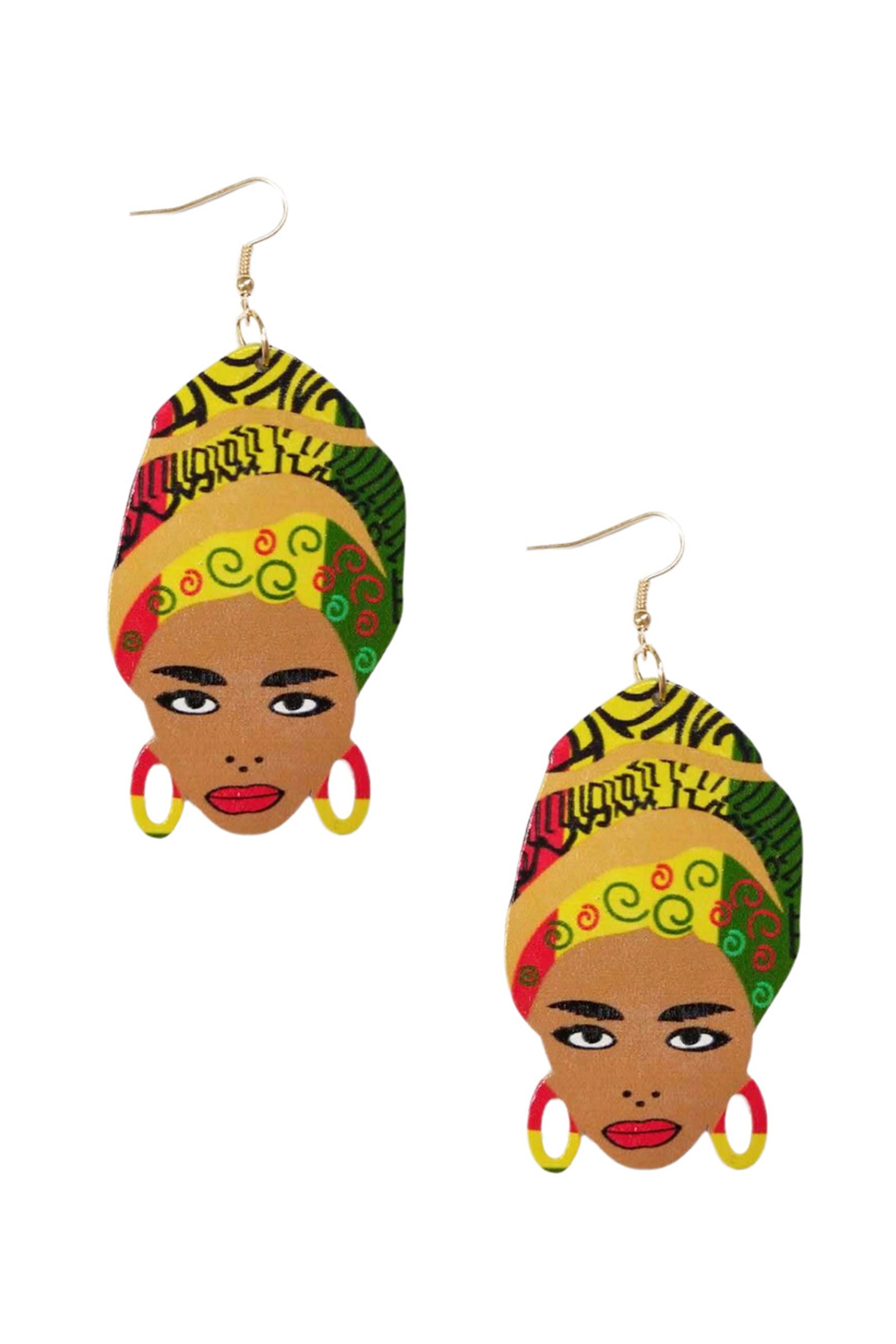 African Head Wooden Earrings E4203