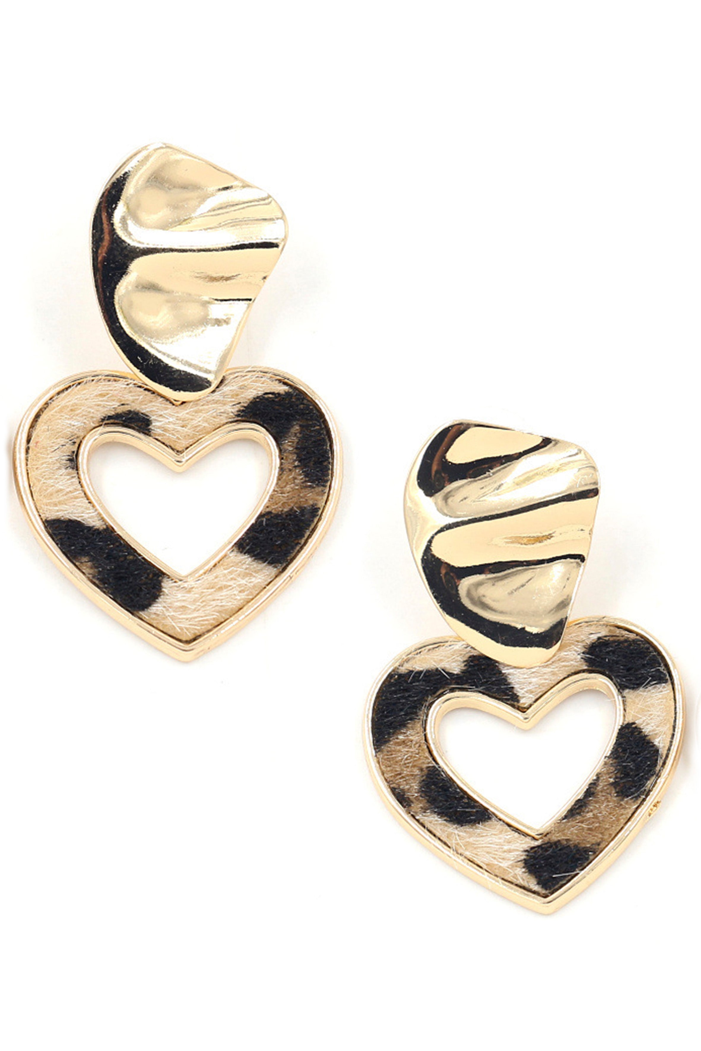 Heart Animal Printed Leather Earrings E4491