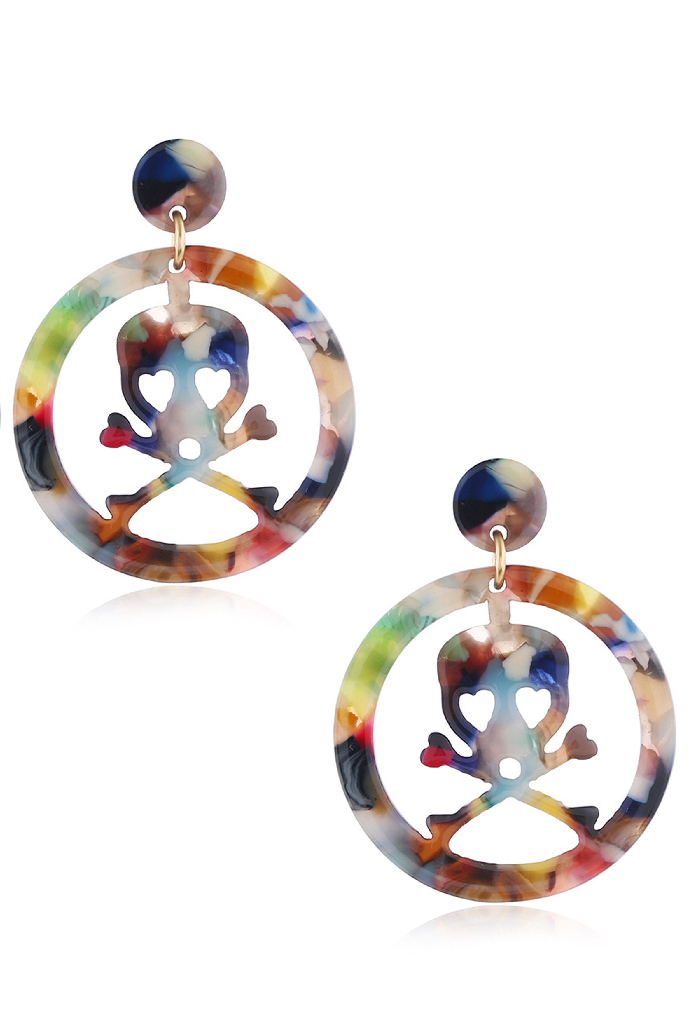 Hollow Circle Skull Acrylic Earrings E4600