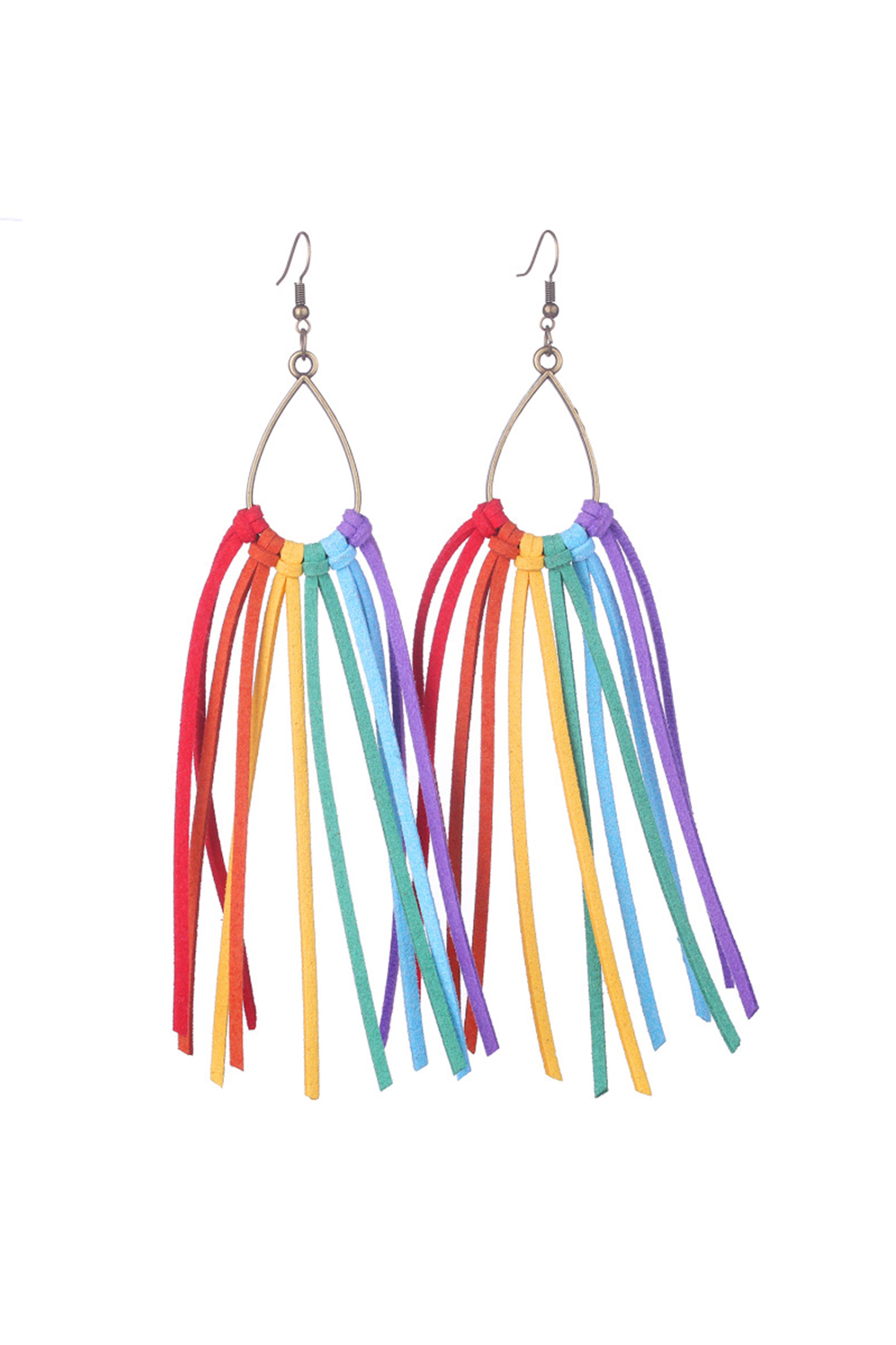 Rainbow Pu Leather Tassel Earrings E4620