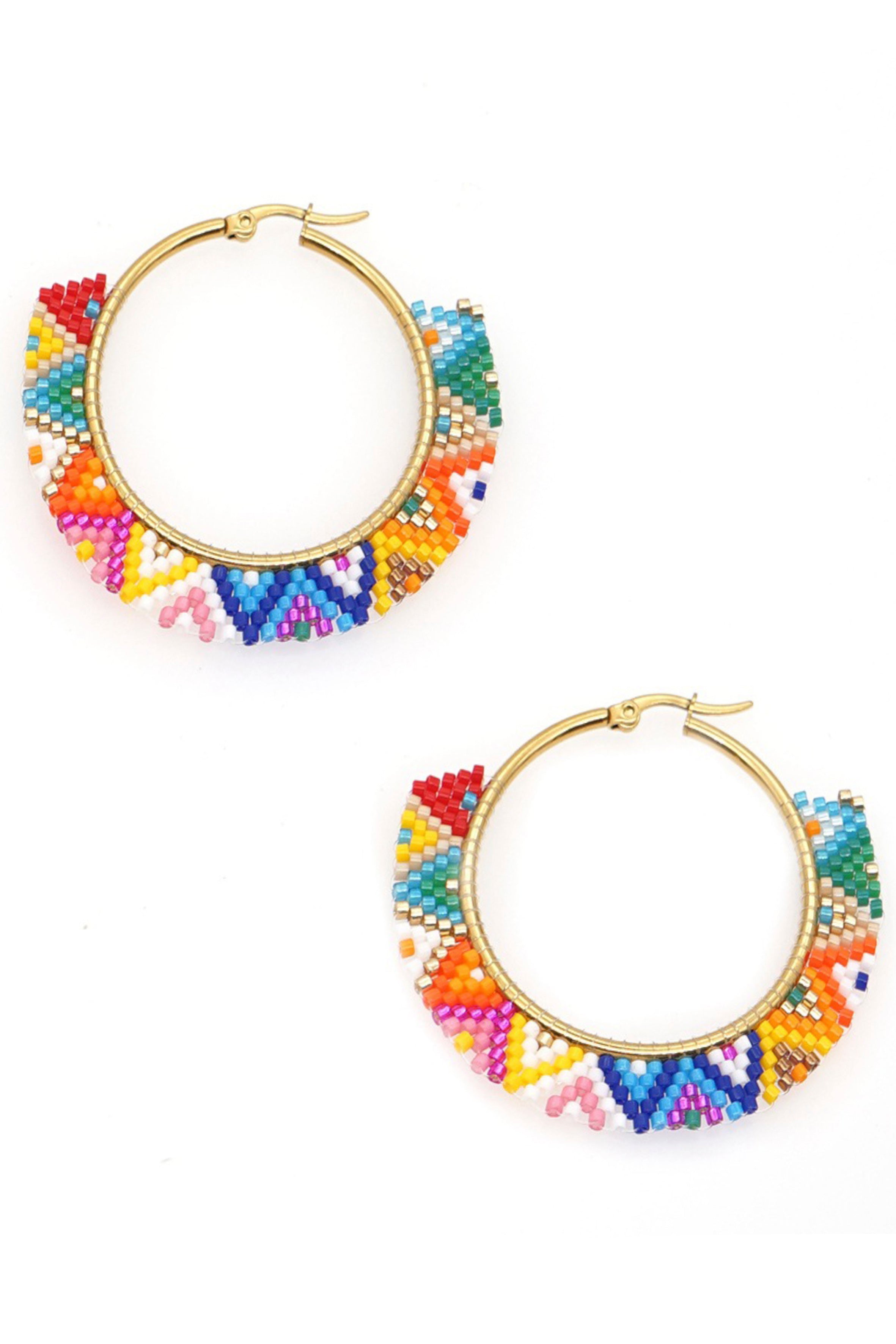 Seed Bead Hoop Earrings E4635
