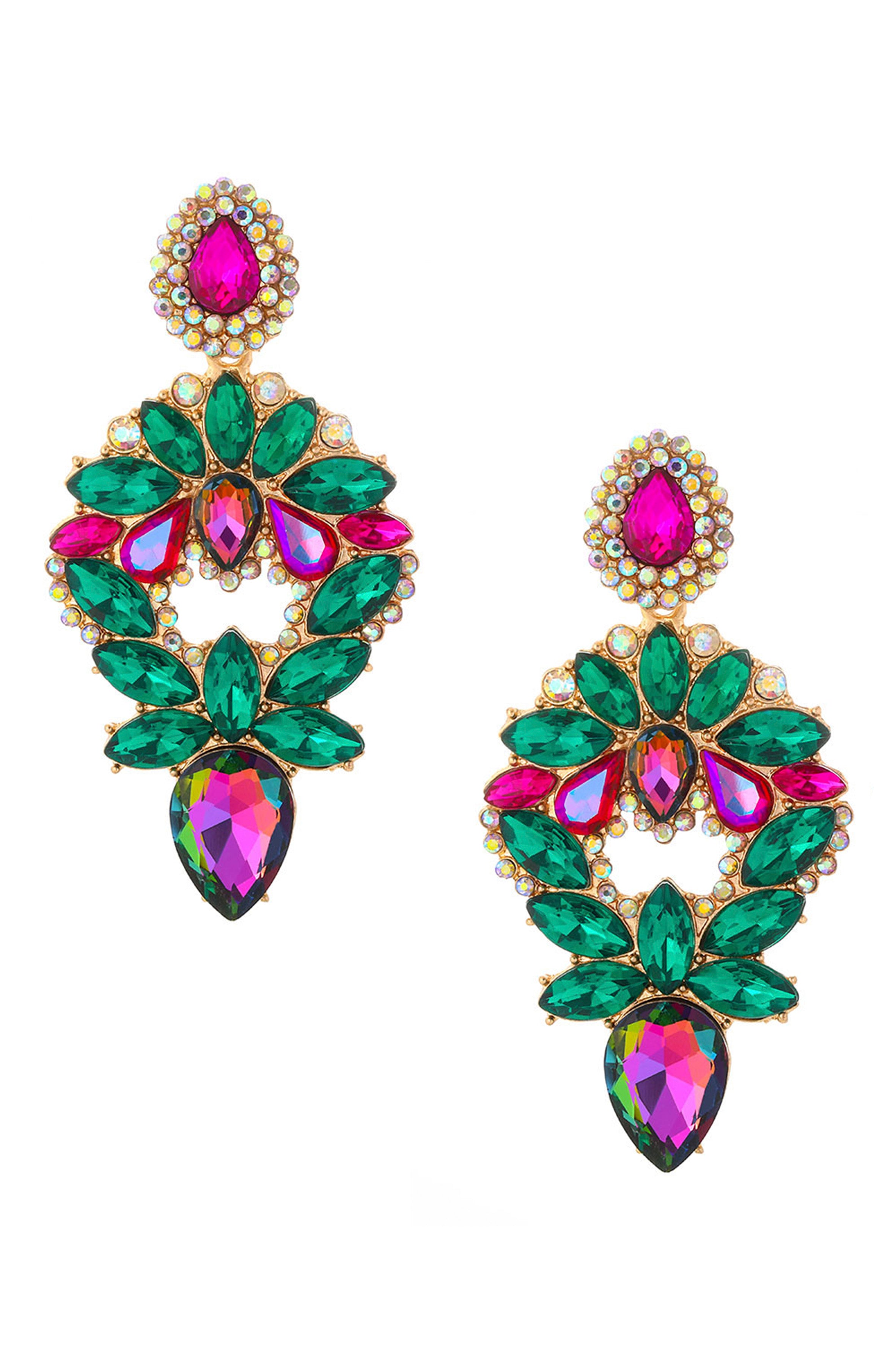 Pendientes de diamantes de imitación con diseño floral E4645