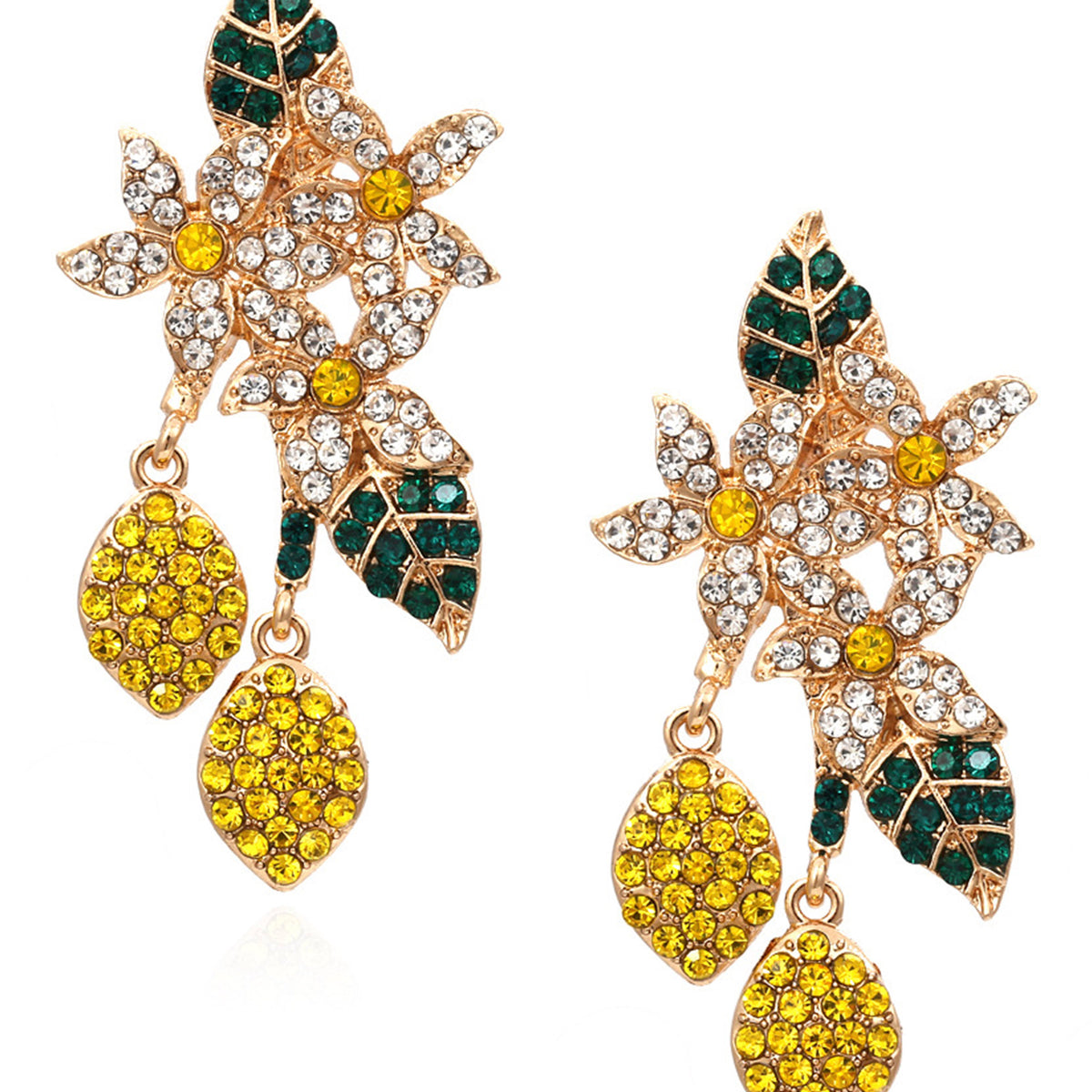 Floral Lemon Rhinestone Earrings E4719 – Ole