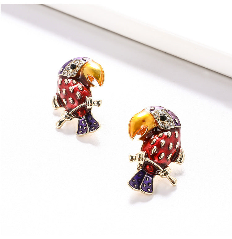 Parrot Rhinestone Stud Earrings E4856