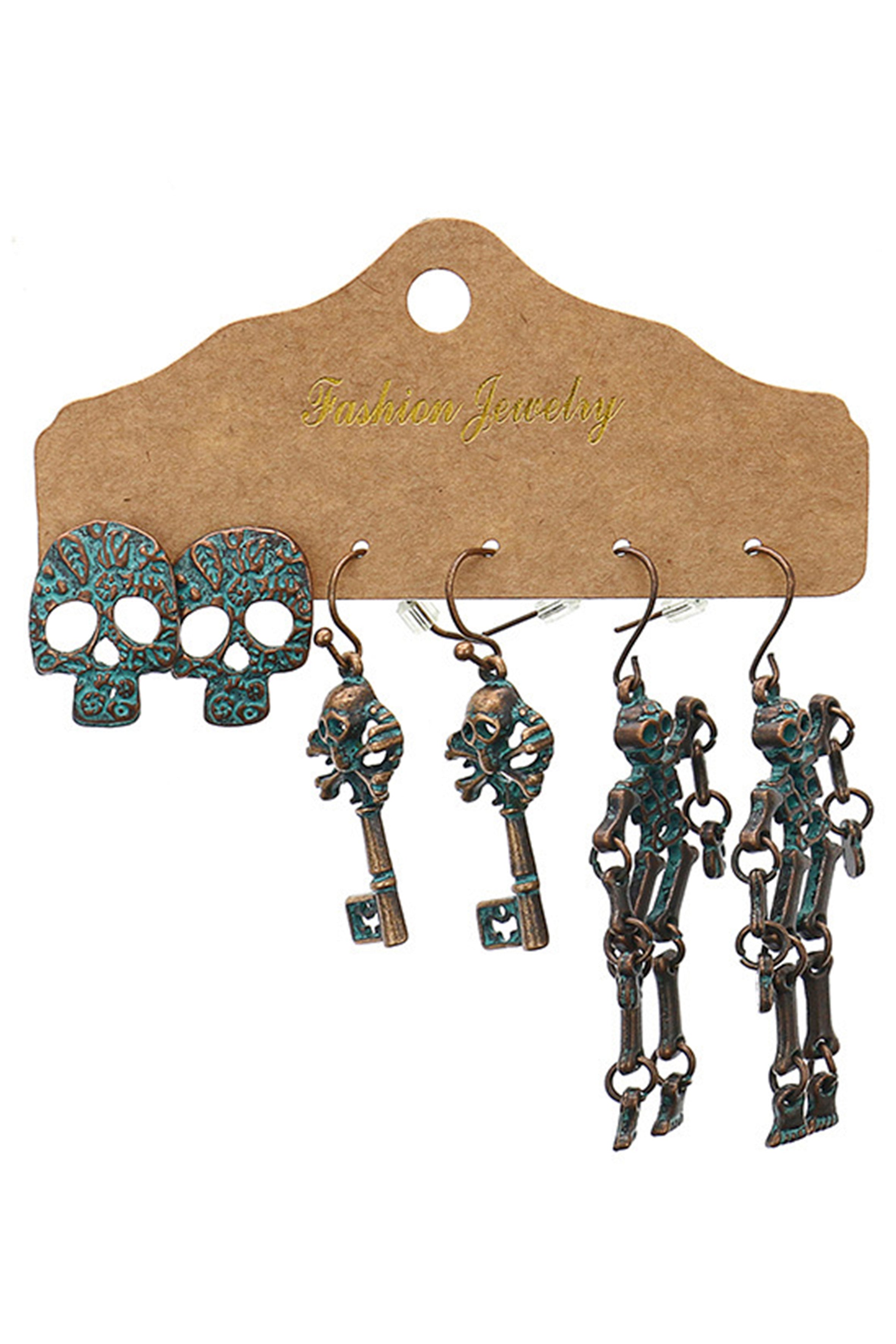 Juego de pendientes de aleación con forma de llave de calavera E4879