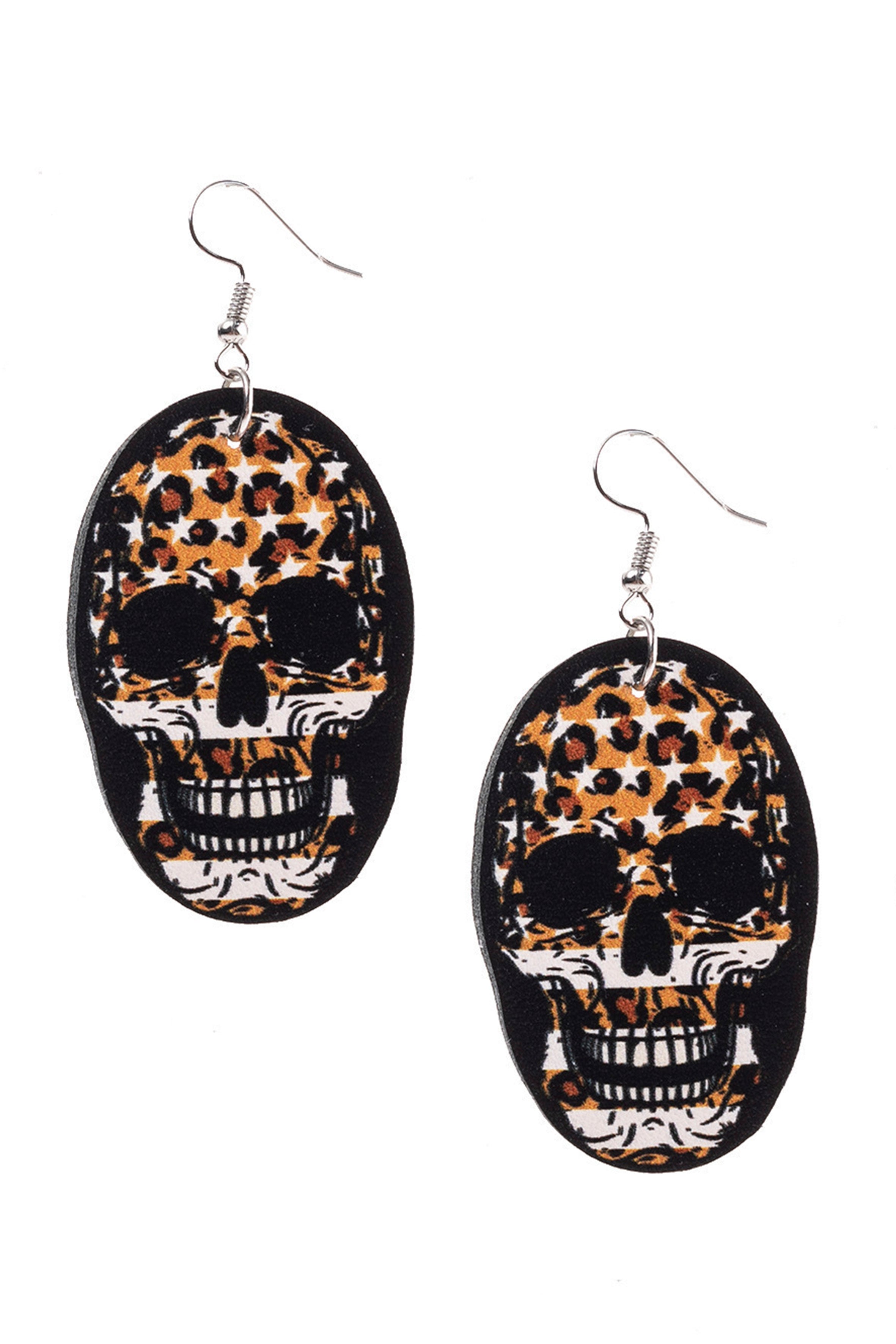 American Flag Skull Leather Earrings E4946