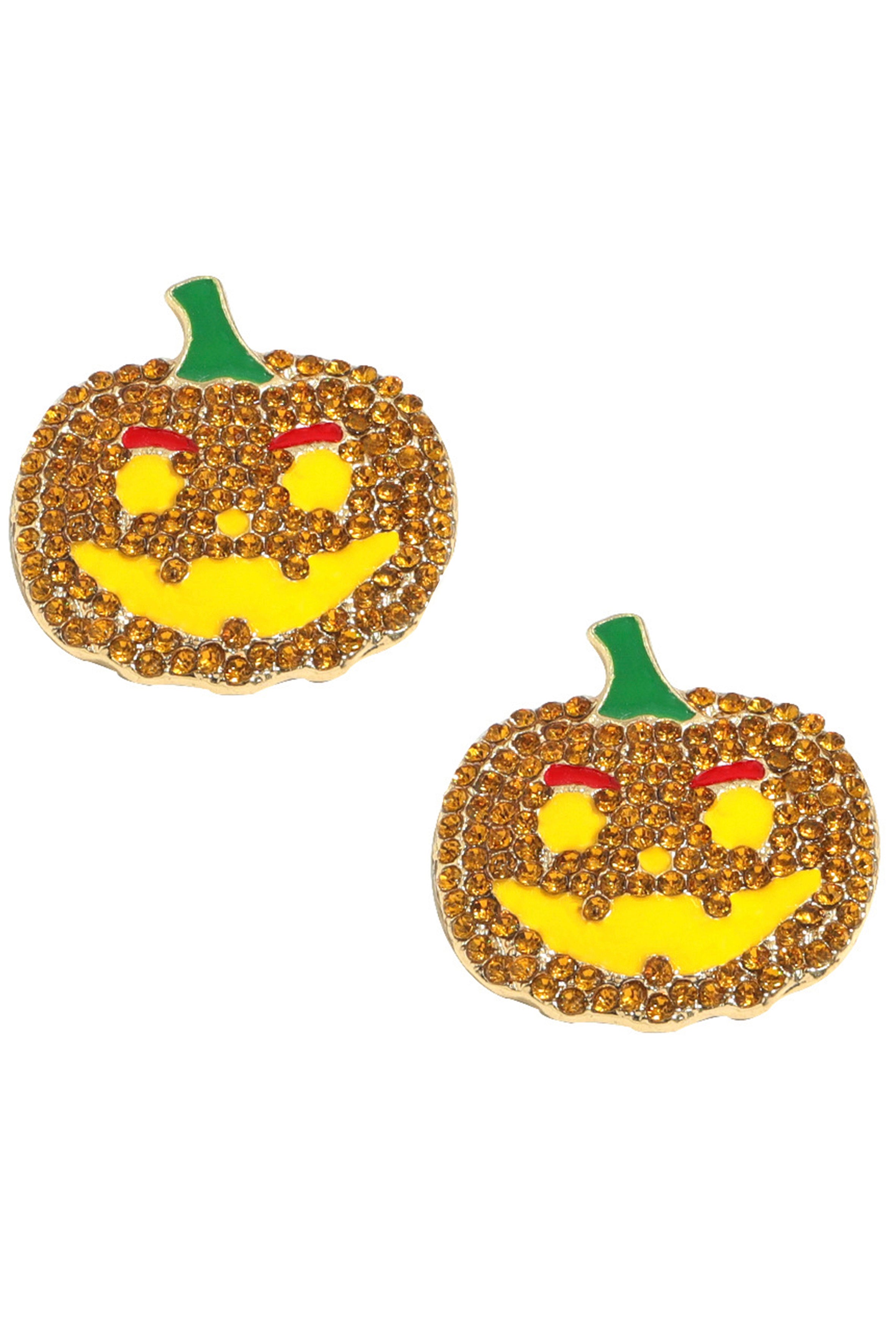 Pumpkin Rhinestone Stud Earrings E4969