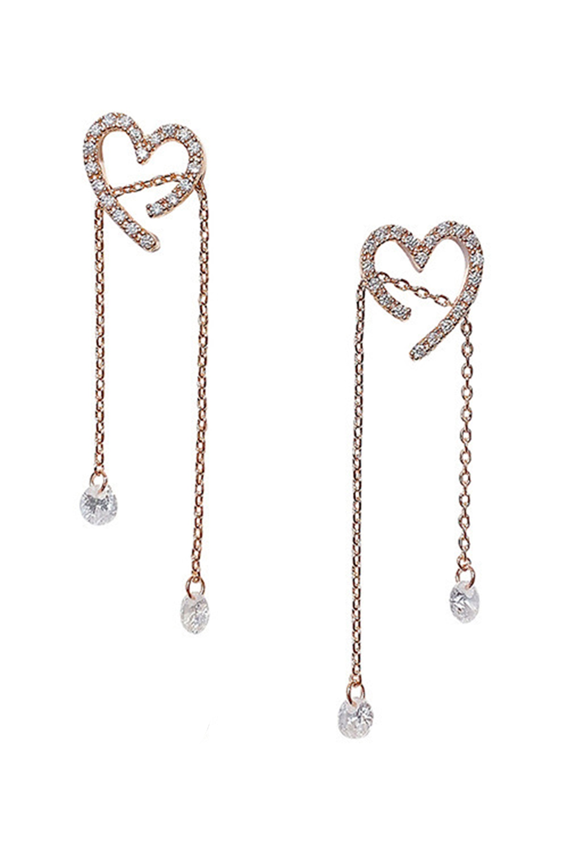 Heart Rhinestone Tassel Earrings E5122