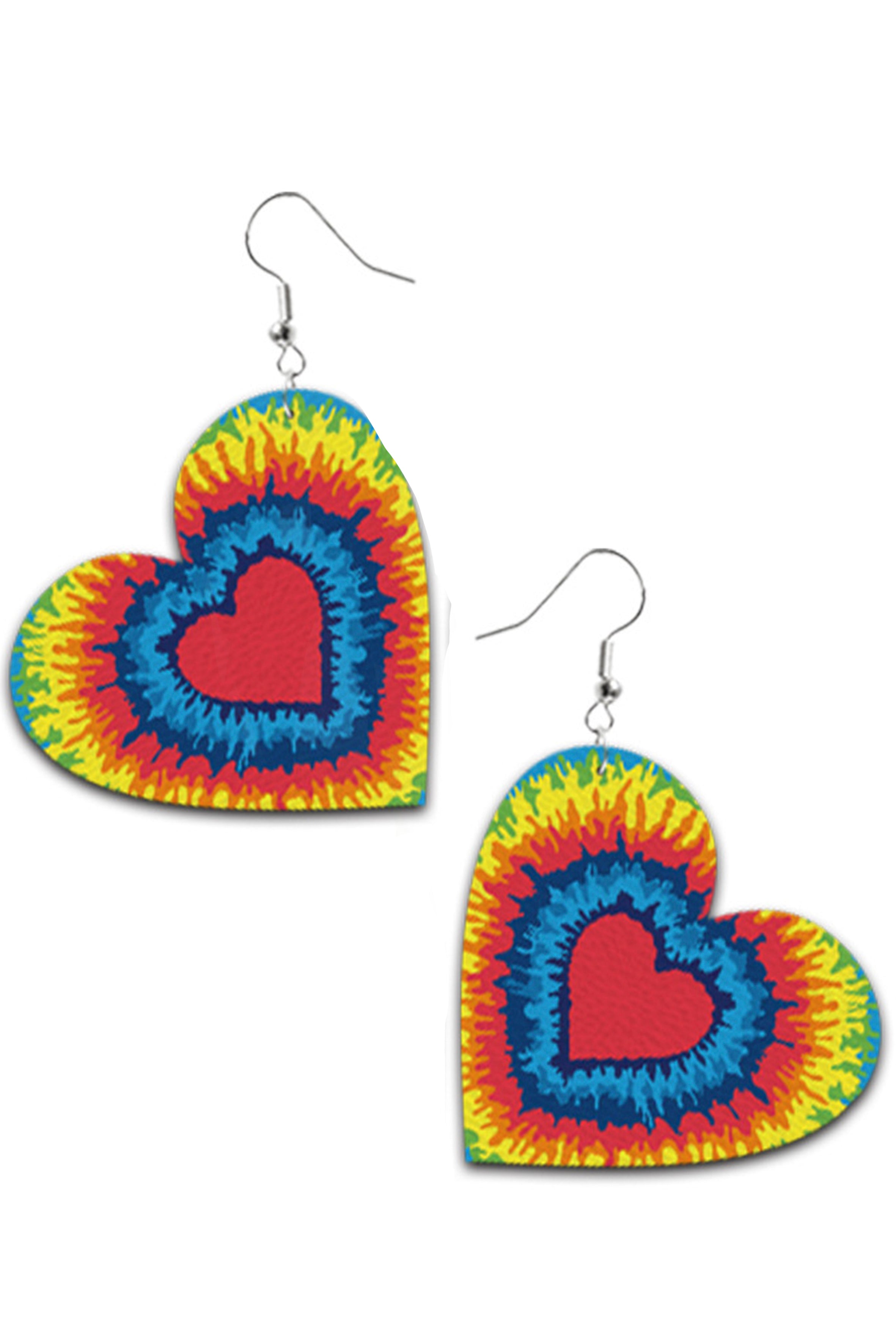 Tie dye Heart Leather Earrings E5186