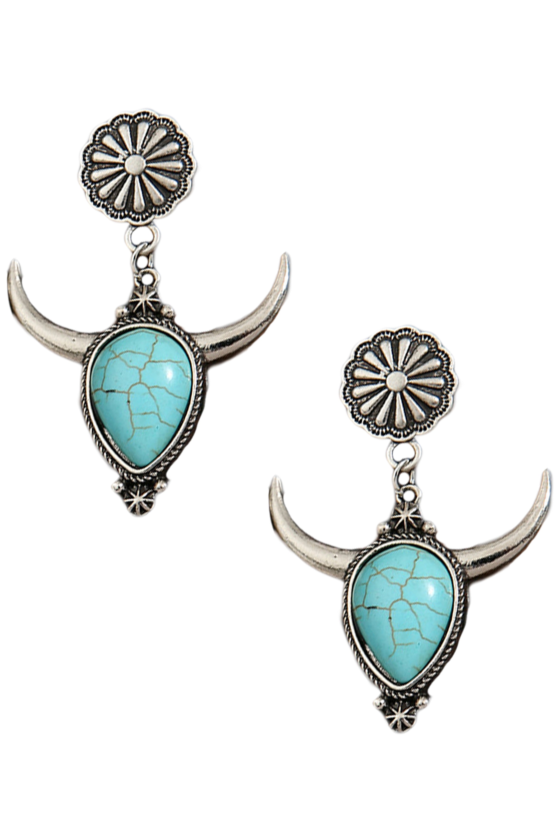 Retro Turquoise Ox-head Earrings E5284
