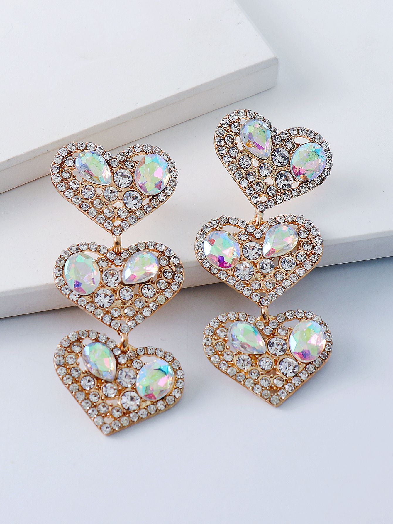 Pendientes de cadena con forma de corazón y diamantes de imitación E5379