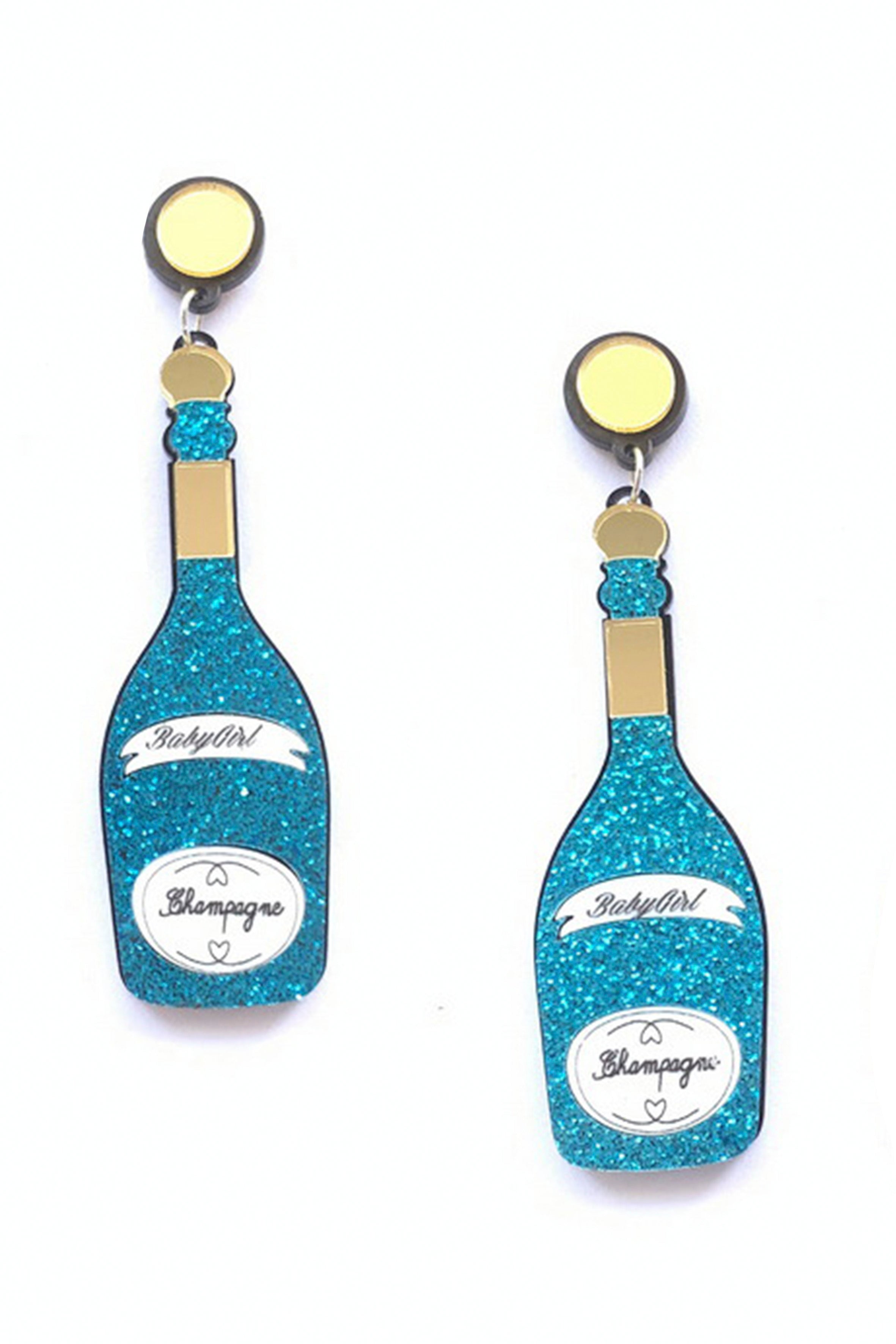 Pendientes acrílicos con forma de botella de champán E5445
