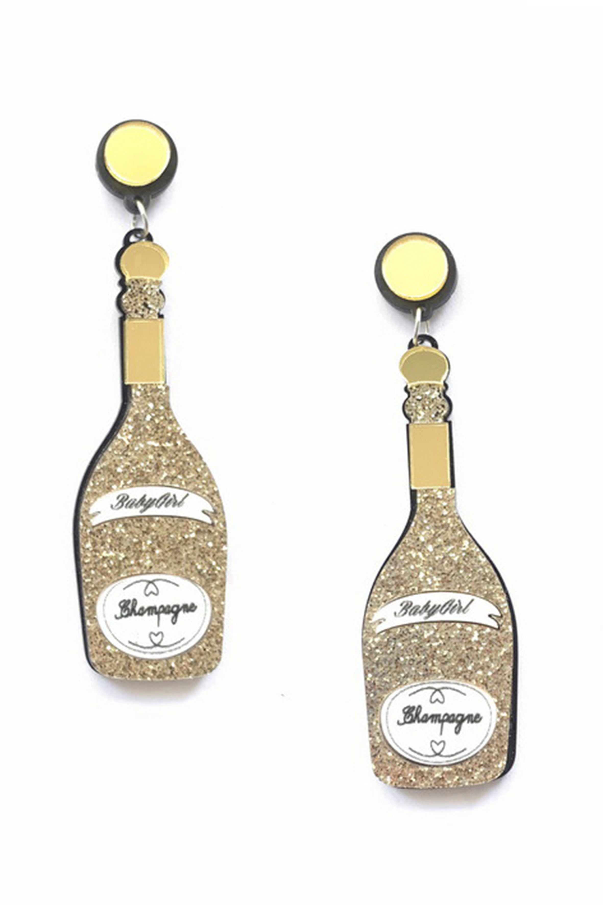 Pendientes acrílicos con forma de botella de champán E5445