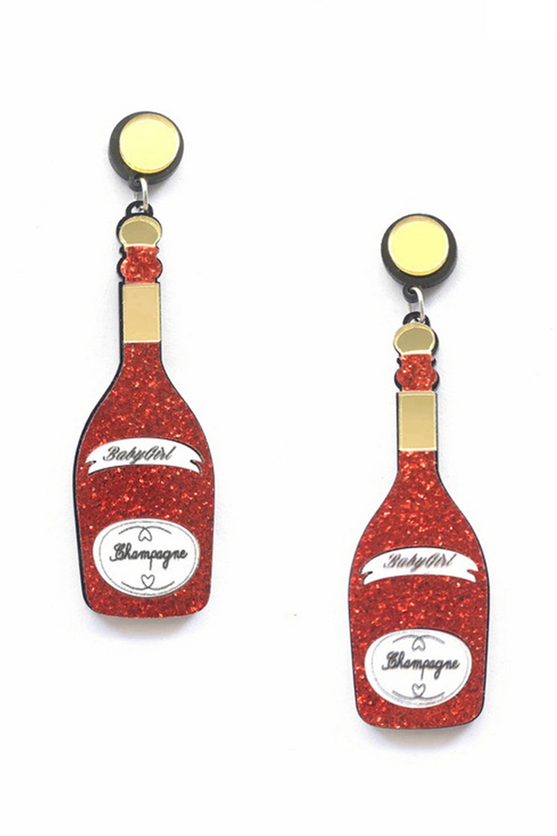 Pendientes acrílicos con forma de botella de champán E5445