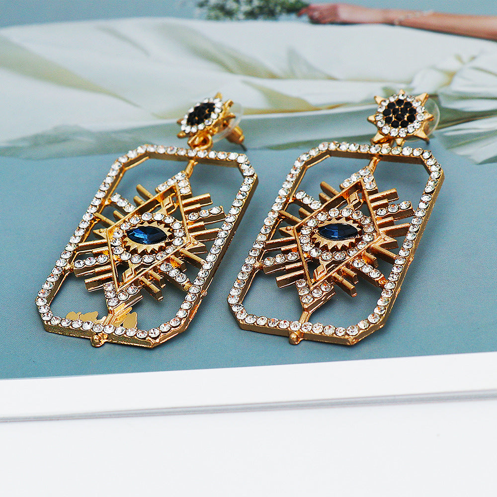 Evil Eye Rectangle Rhinestone Earrings E5468 Ole