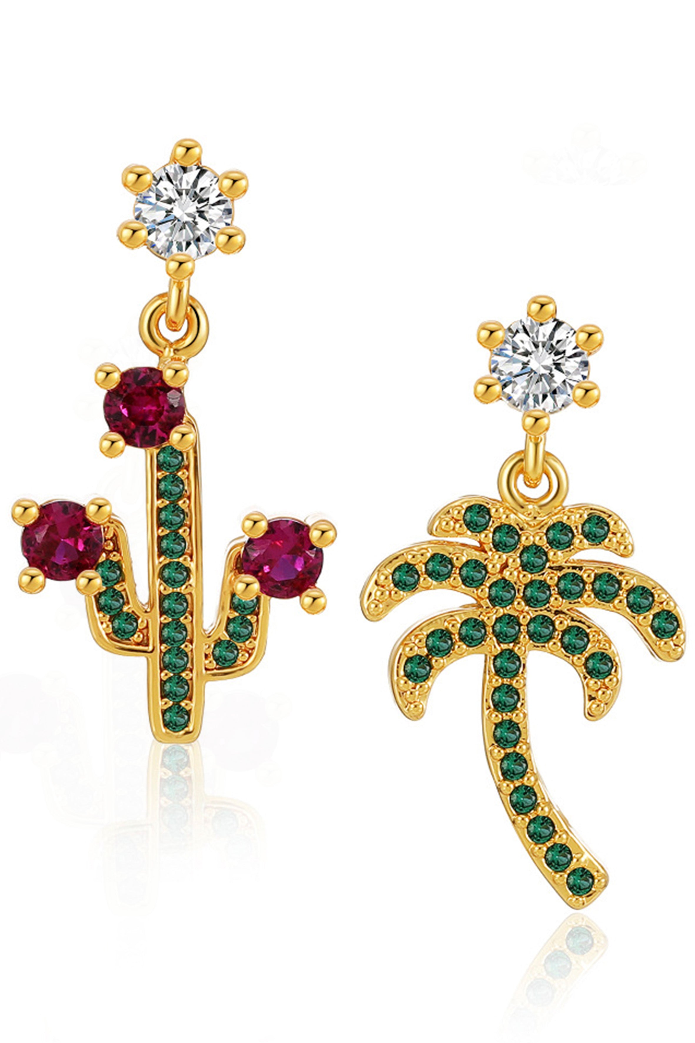 Pendientes de cactus y cocoteros con circonitas E5611