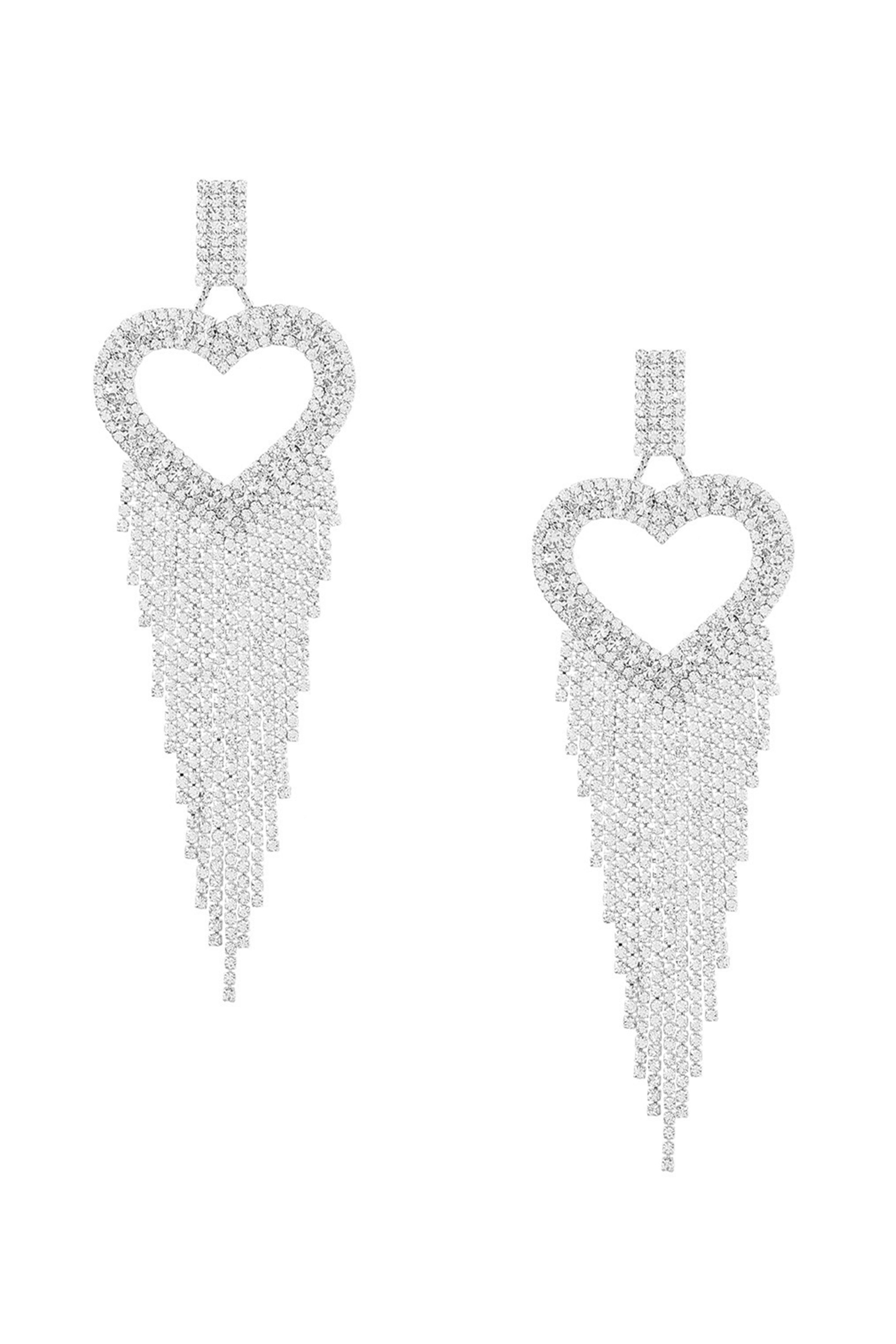 Pendientes de borlas con diamantes de imitación en forma de corazón E5619