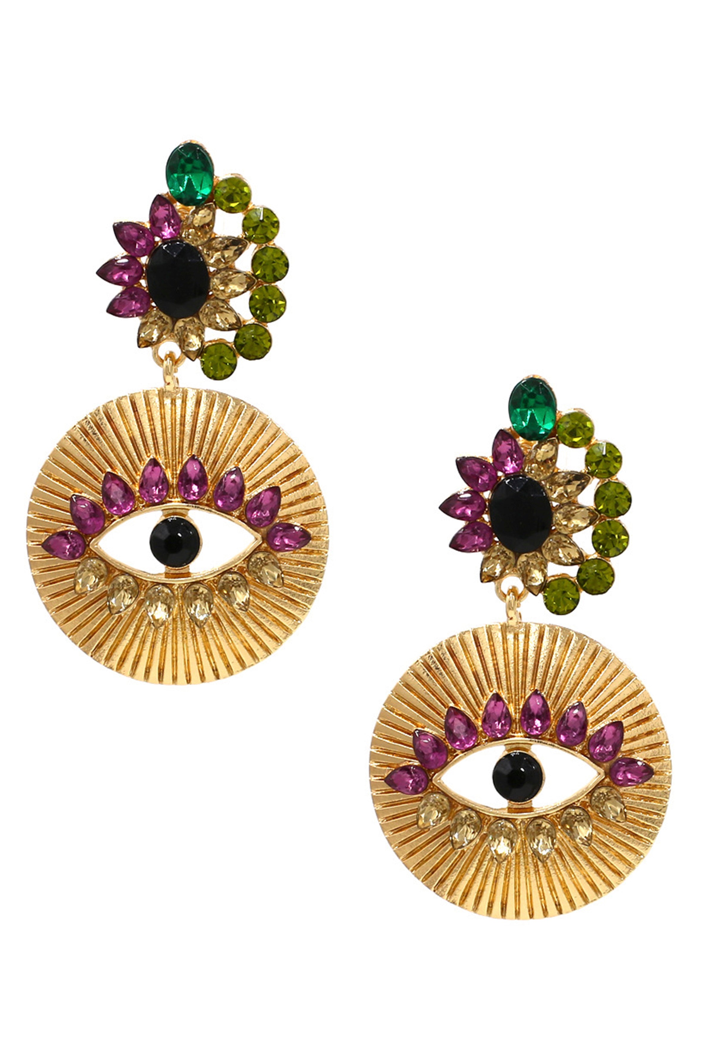 Evil Eye Disc Rhinestone Earrings E5626