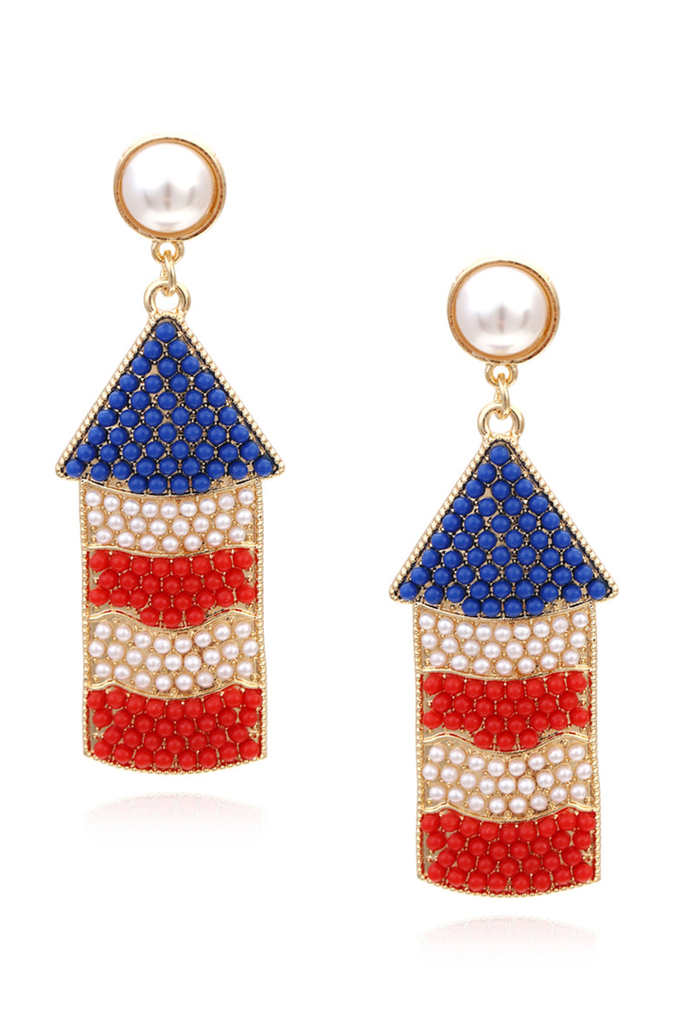 Pendientes de cuentas con forma de casa con los colores de la bandera estadounidense E5630