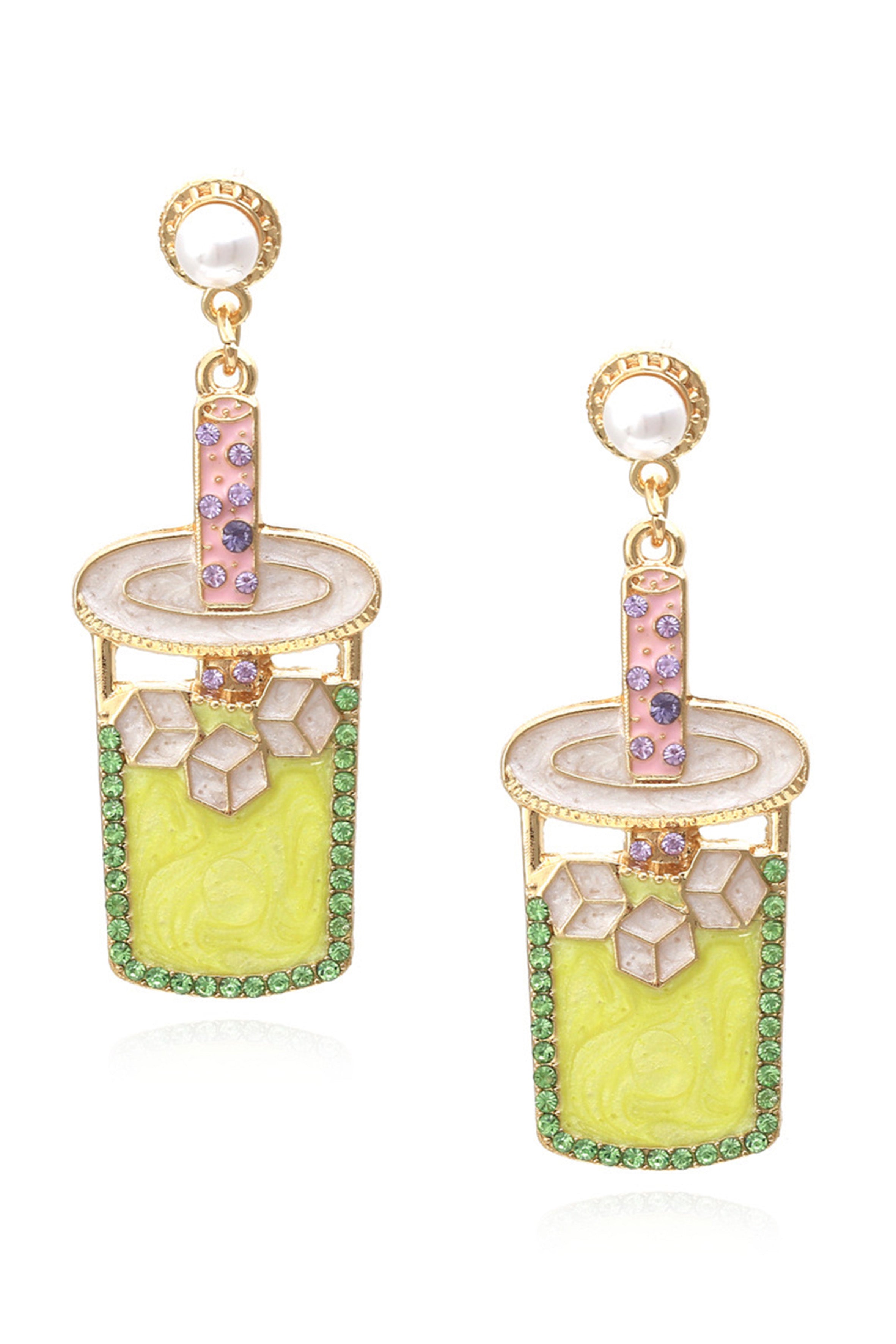 Cold Drink Pearl And Rhinestone Enamel Earrings E5631