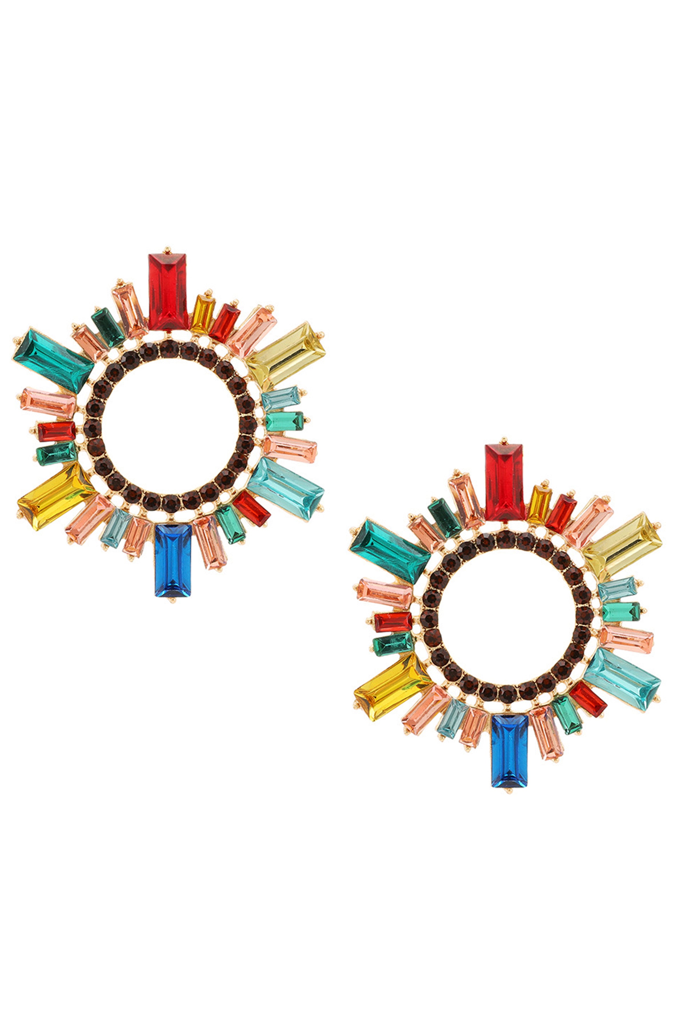 Pendientes de sol geométricos con diamantes de imitación E5674