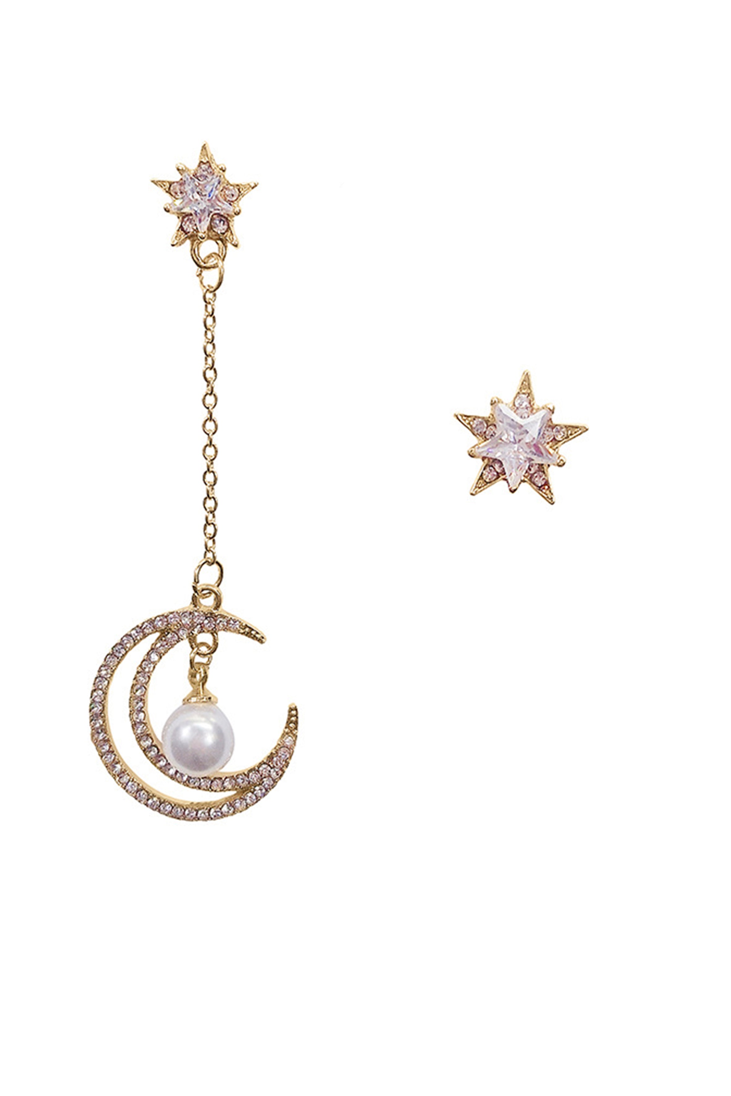 Star Moon Rhinestone Asymmetric Earrings E5675