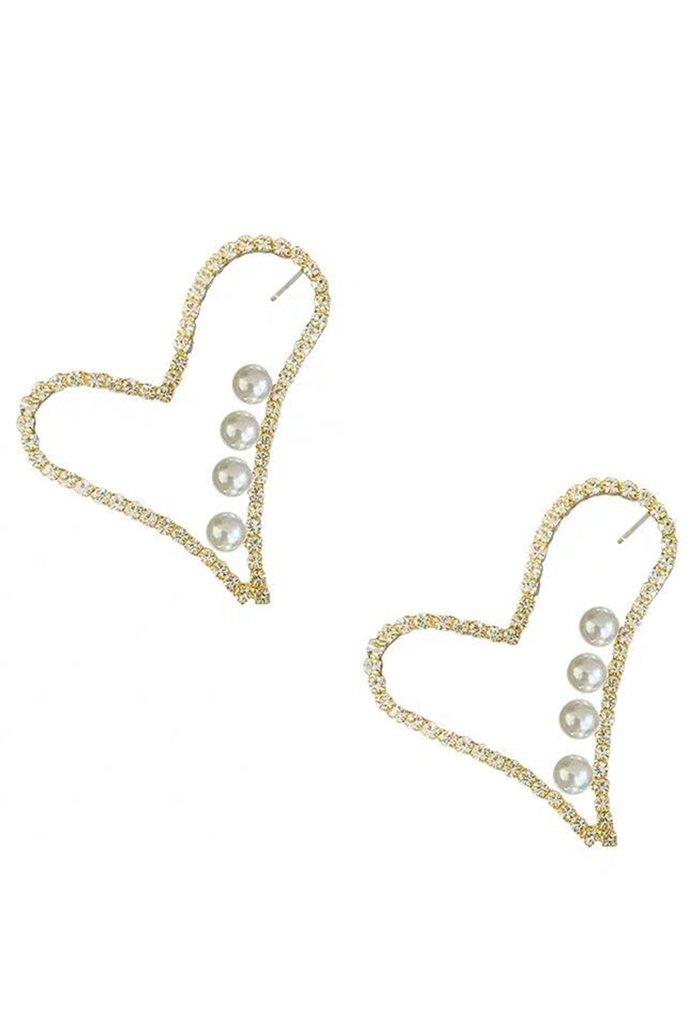 Pendientes de perlas y diamantes de imitación en forma de corazón E5687