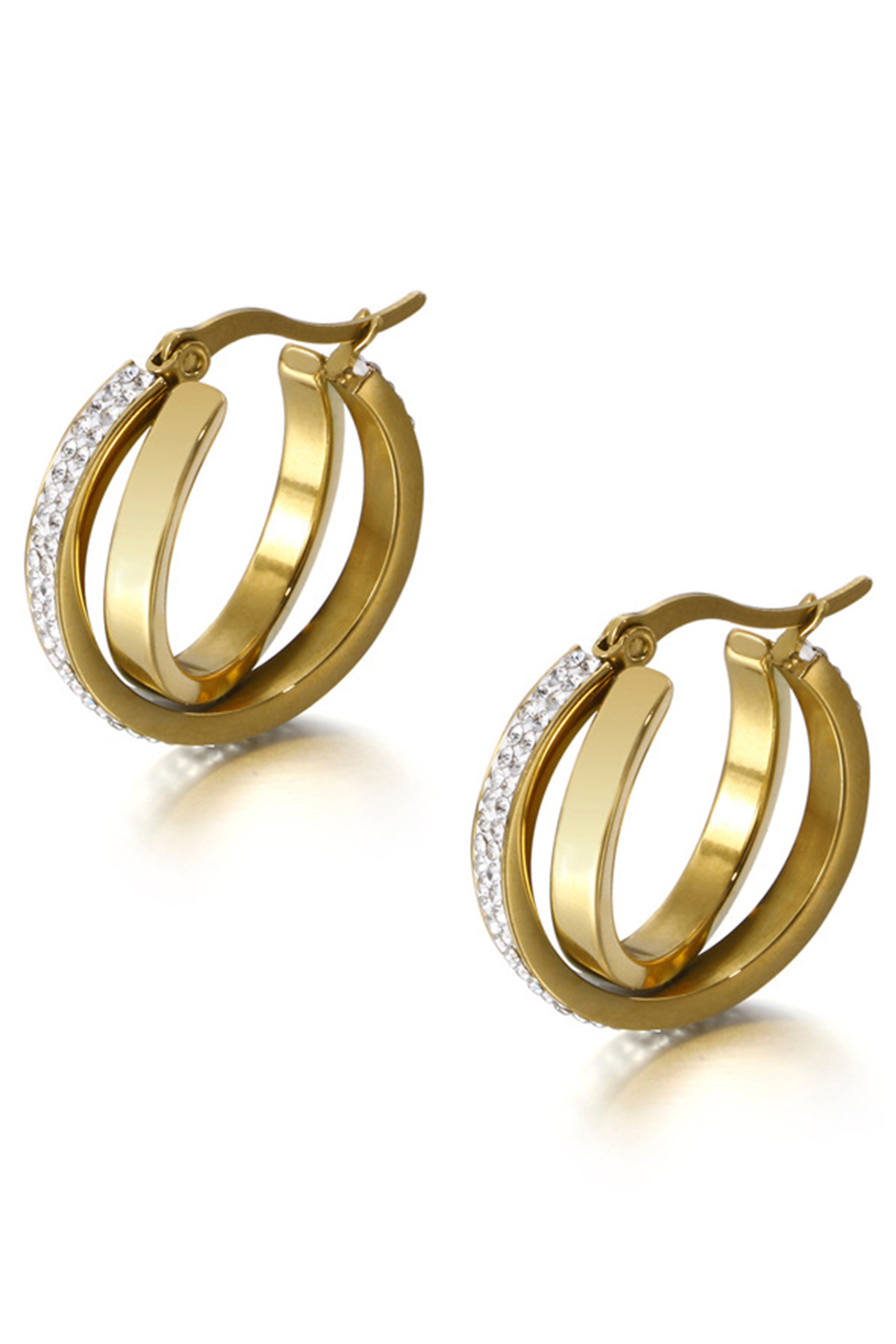 Pendientes de aro de acero inoxidable con diamantes de imitación E5695